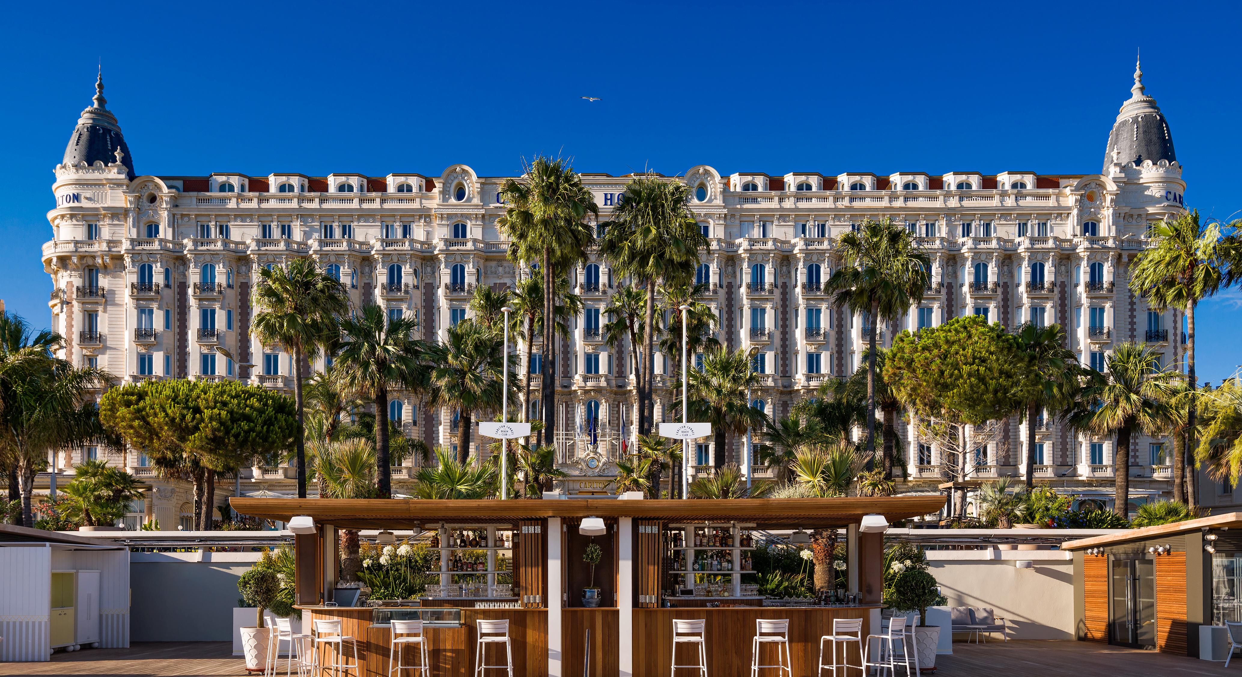 Carlton Cannes iconic beach club and private pontoon on Boulevard de la Croisette