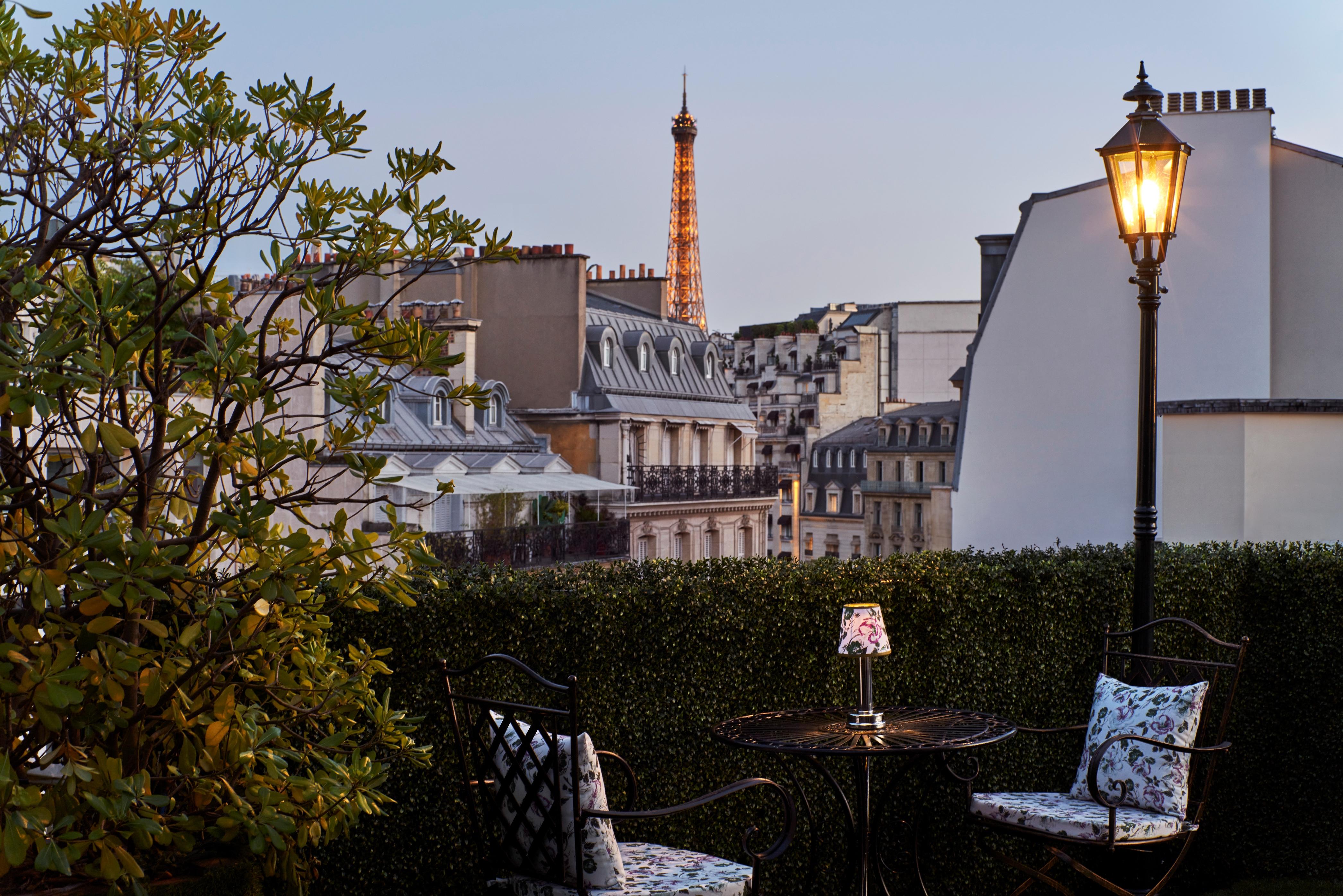Le Marta rooftop garden lounge with Eiffel Tower views