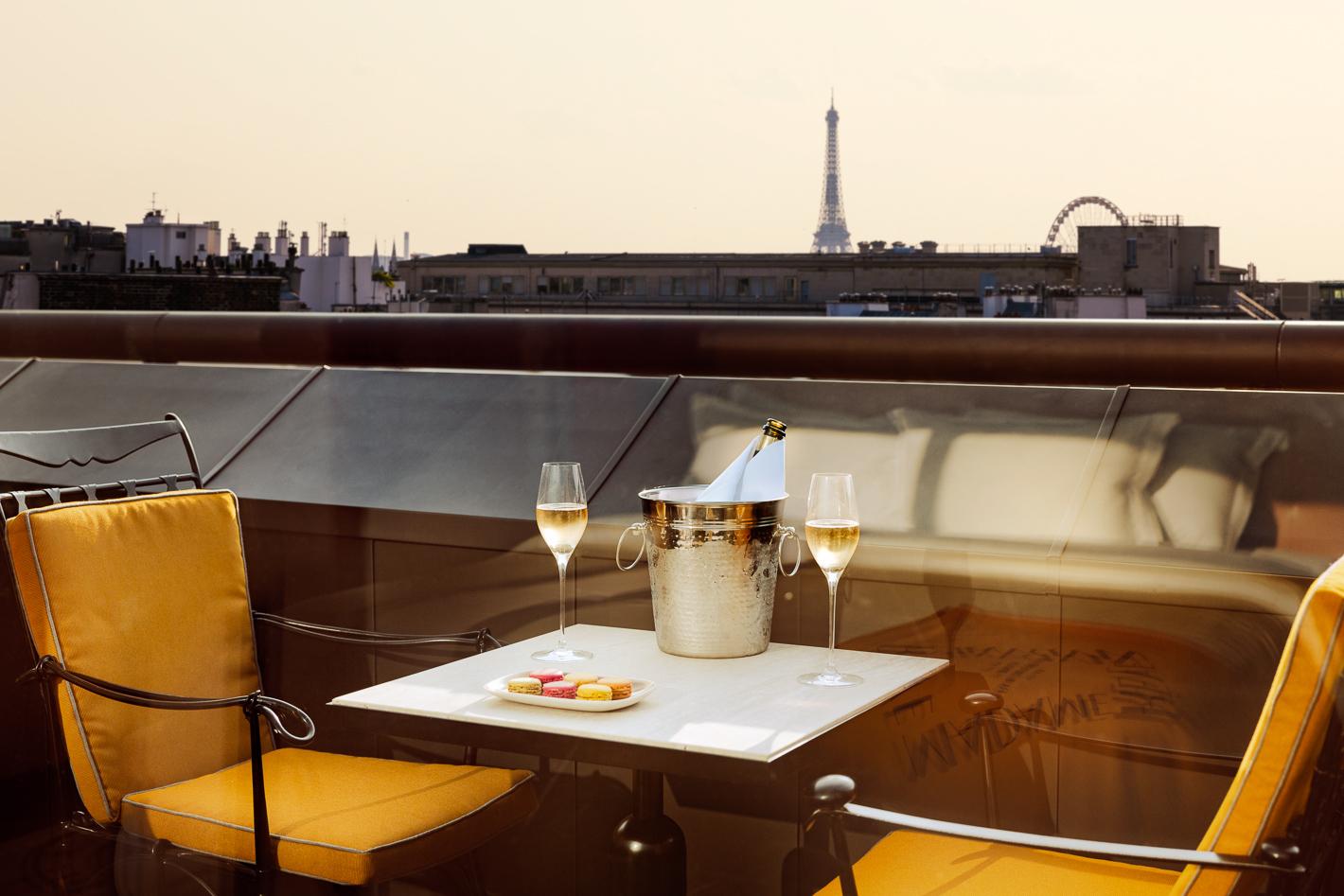 Executive room private terrace overlooking the Eiffel Tower and Parisian rooftops