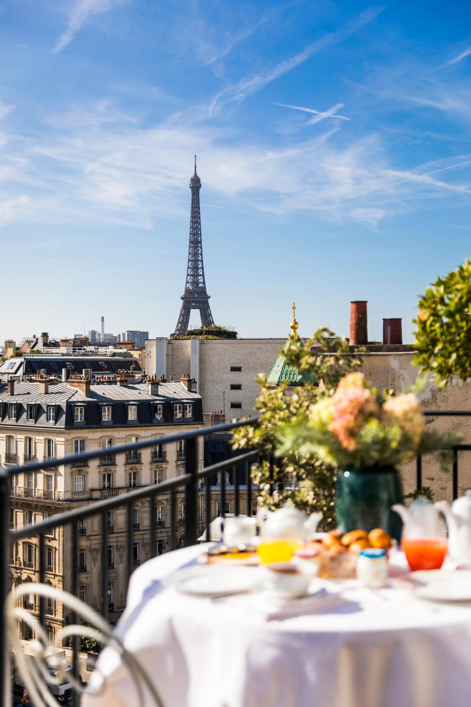 Hotel San Regis Paris private terrace with Eiffel Tower view