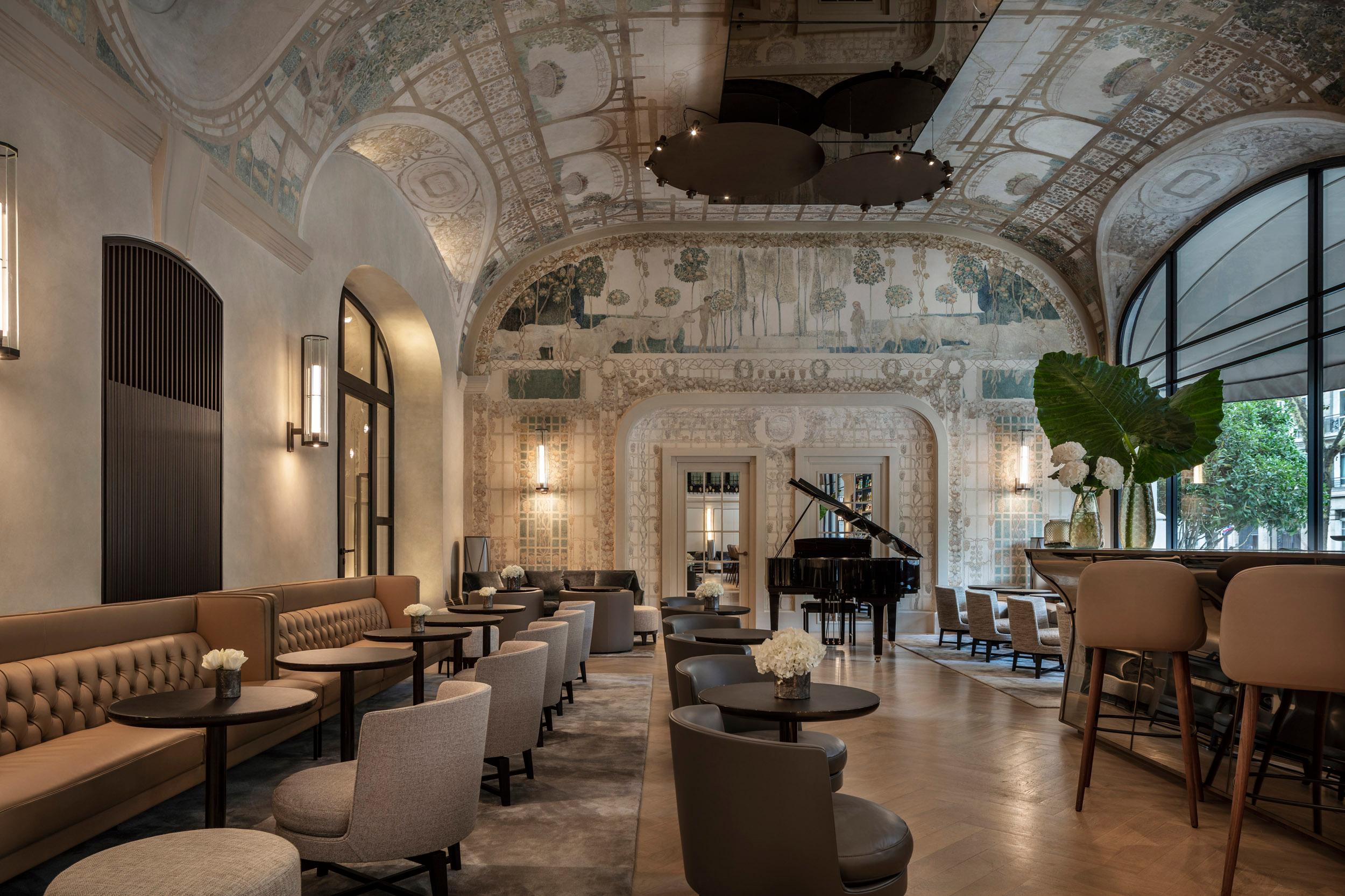 Bar Joséphine Restored 1910 Art Nouveau Ceiling Frescoes at Mandarin Oriental Lutetia Paris