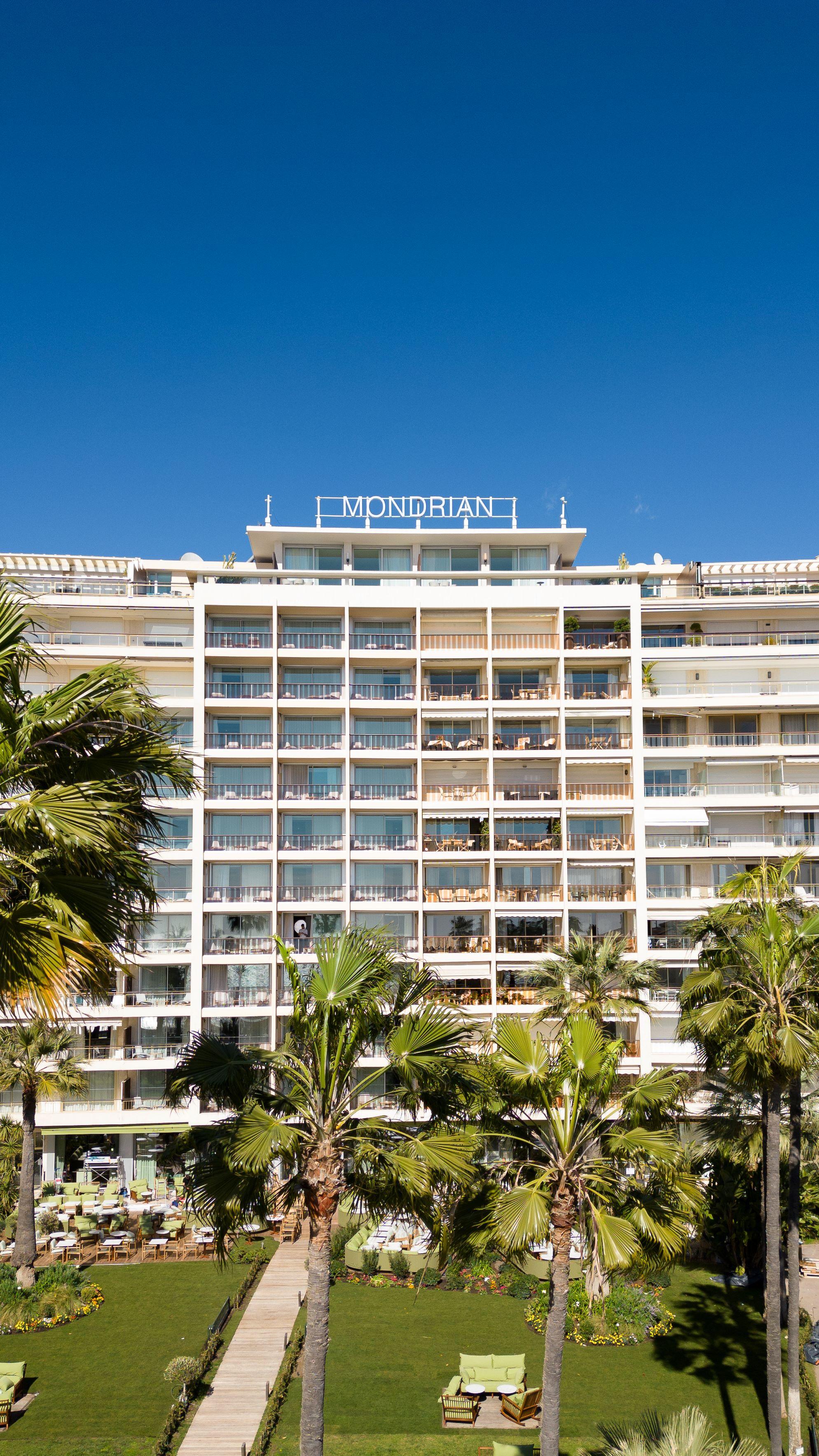 Mondrian Cannes modern facade and gardens on Boulevard de la Croisette