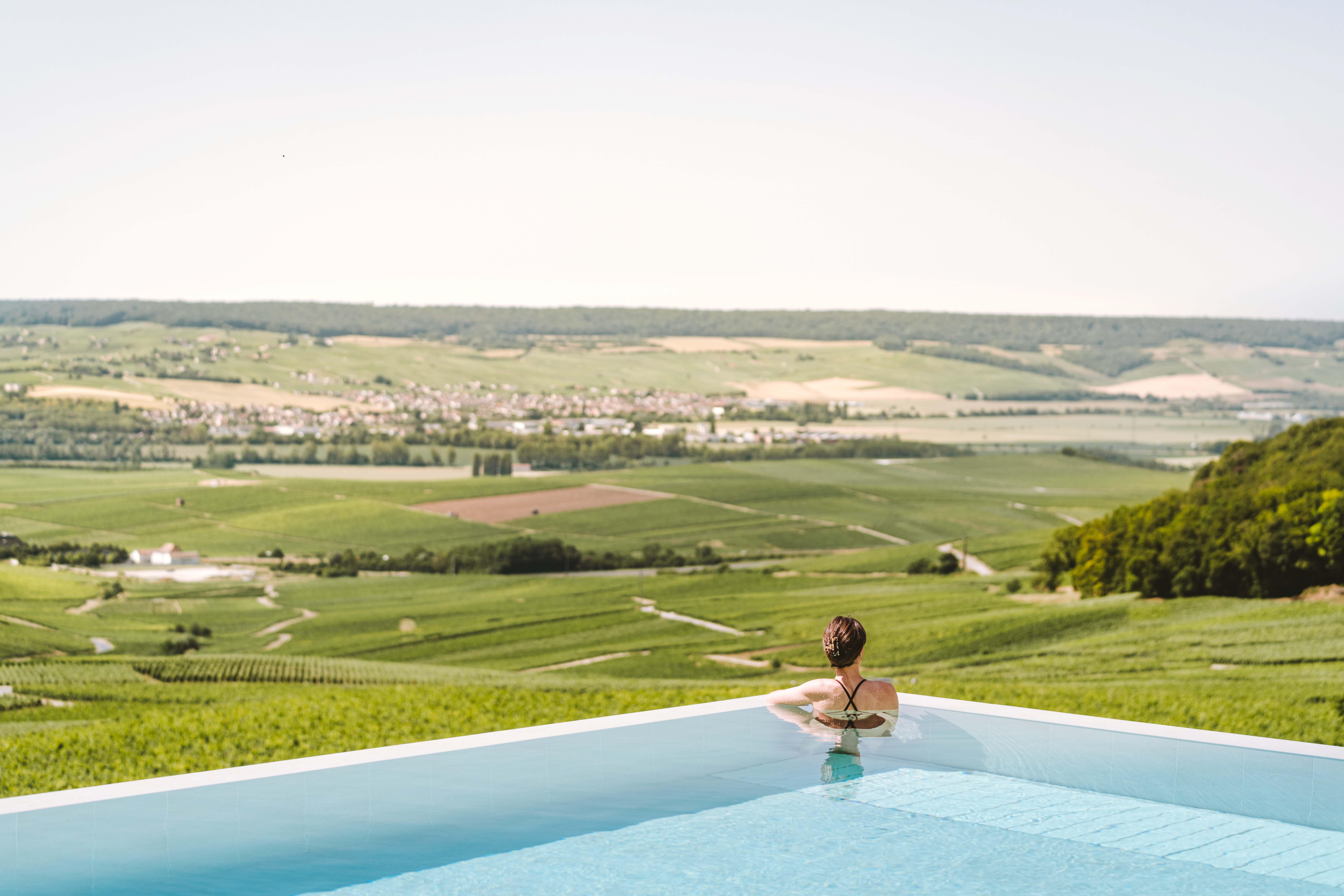 Royal Champagne Outdoor Infinity Pool Facing Vineyards