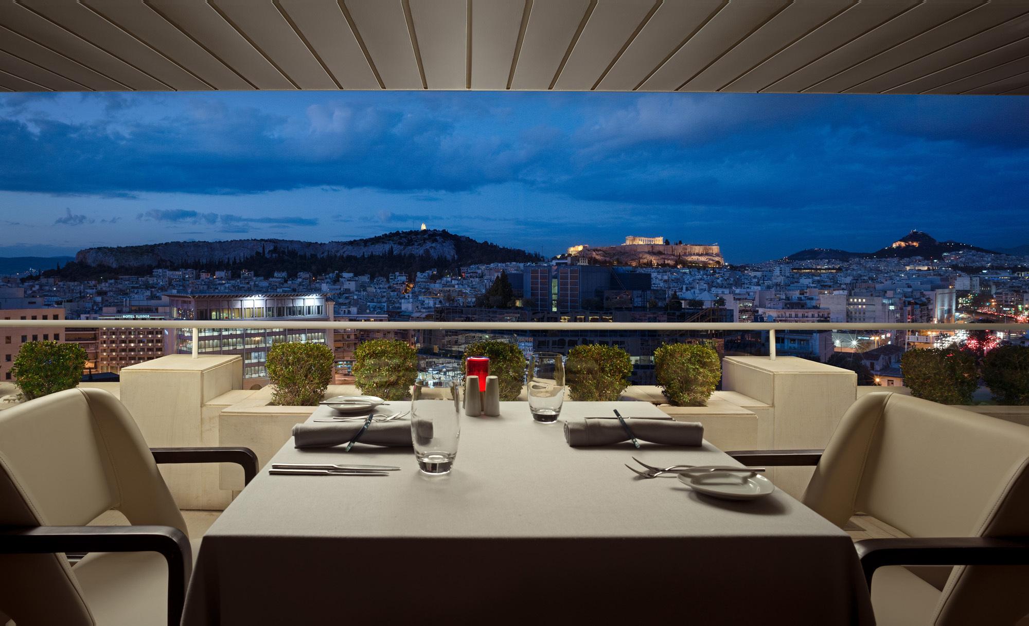 Award-winning Première 10th-floor rooftop restaurant with direct Acropolis and Athenian skyline vistas