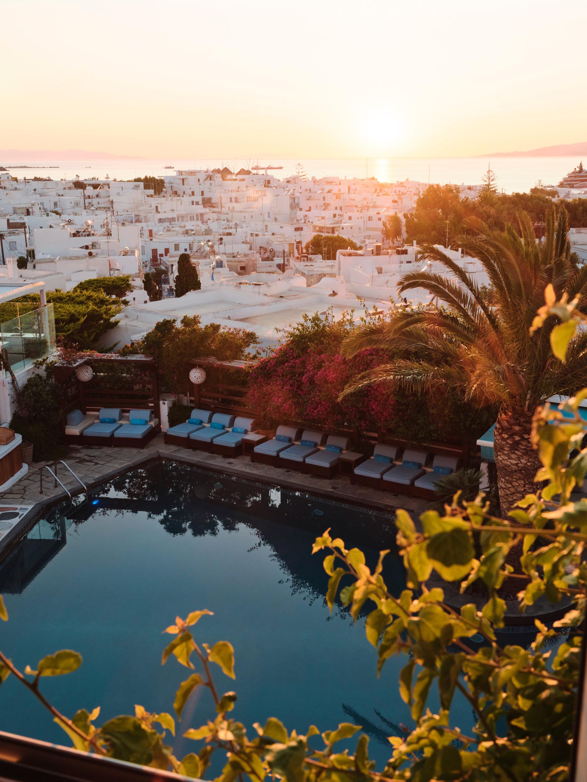 Golden Hour Sunset Over Mykonos Town