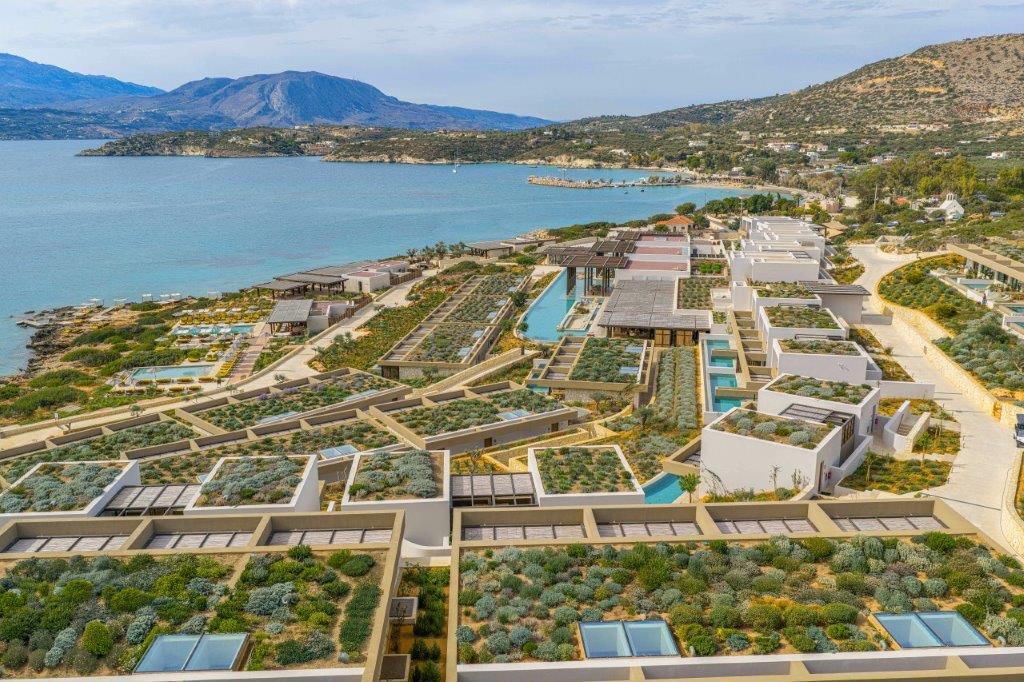 Aerial Panorama of JW Marriott Crete Coastal Sanctuary and Marathi Bay