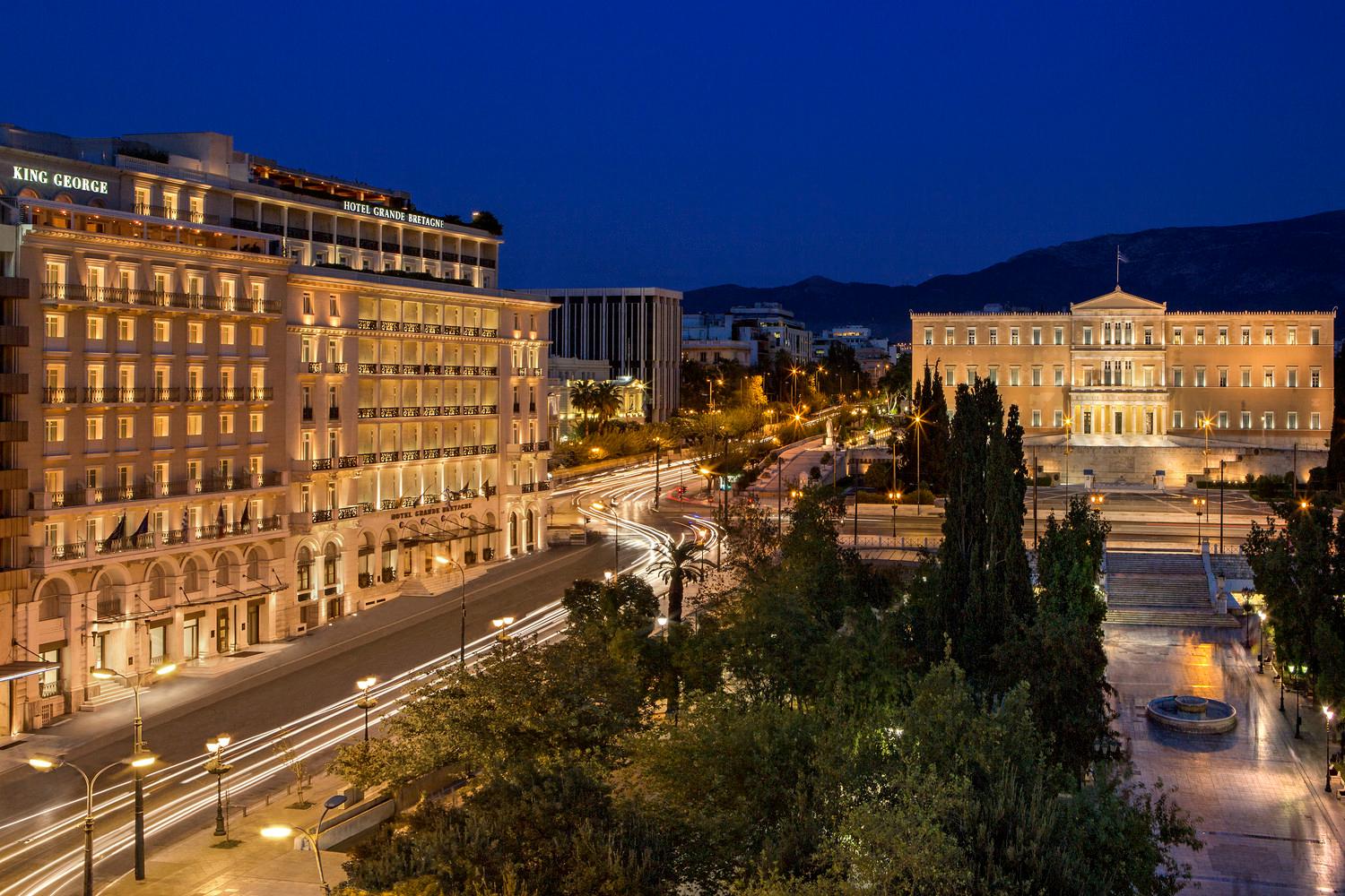 King George Neoclassical Landmark Facade on Historic Syntagma Square in Athens