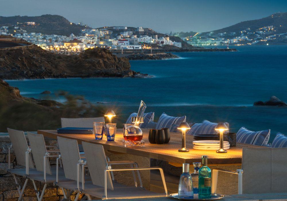 Lafs Restaurant Open-Air Dining Veranda Framing Sunset Vistas Over Tourlos Marina