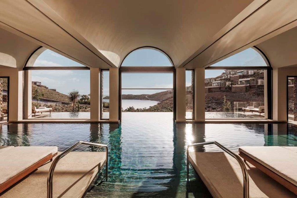 Multi-Level Wellness Spa Infinity Vitality Pool Framing Aegean Horizon