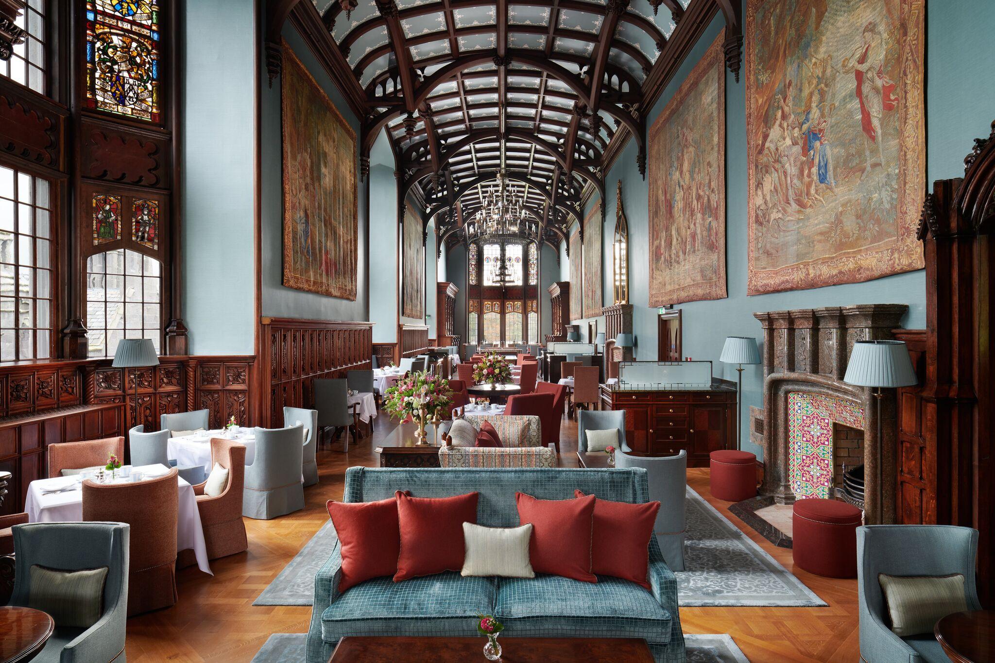 The Minstrels Gallery 132-Foot Long Gothic Hall with Stained Glass for Daily Breakfast and Afternoon Tea