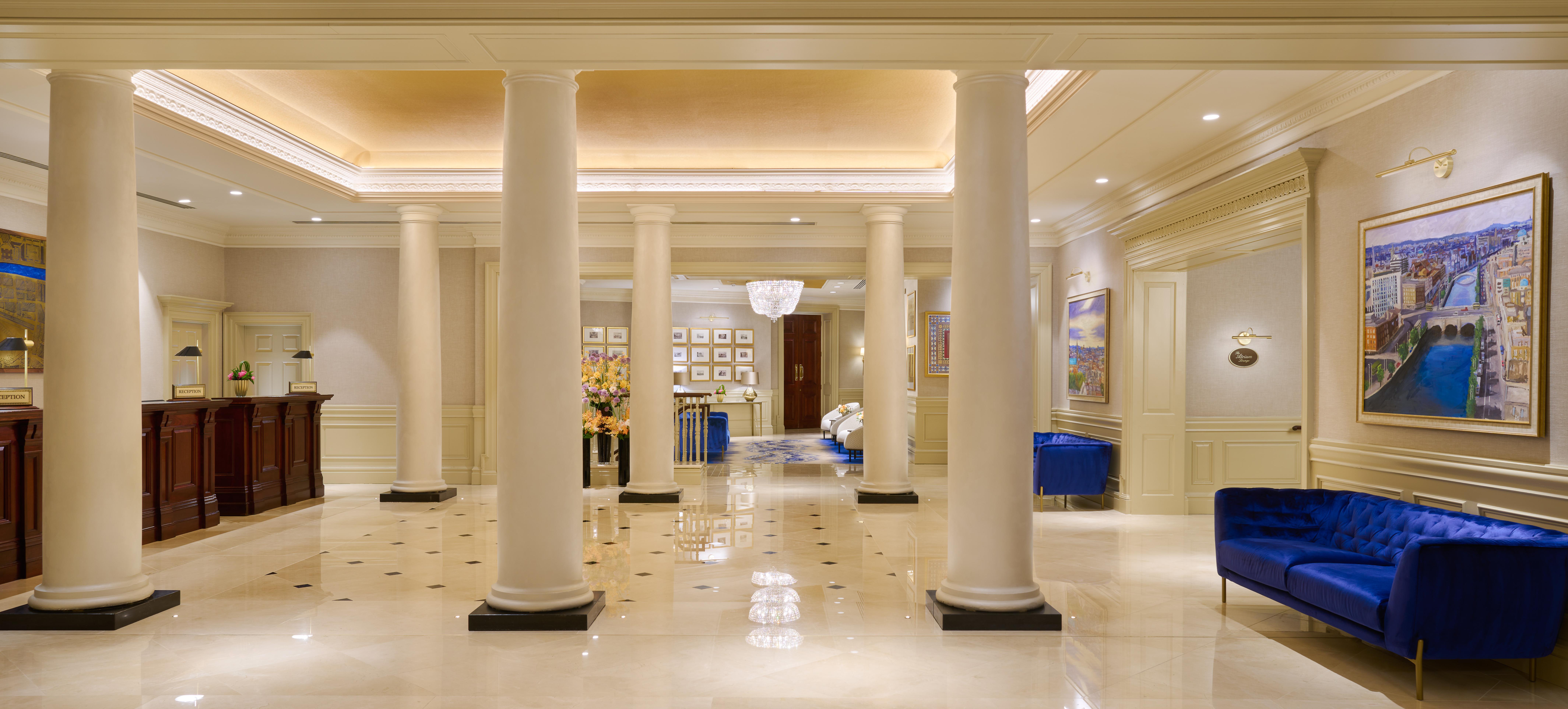 Grand Lobby and Reception Salon with Contemporary Art and Neoclassical Architecture