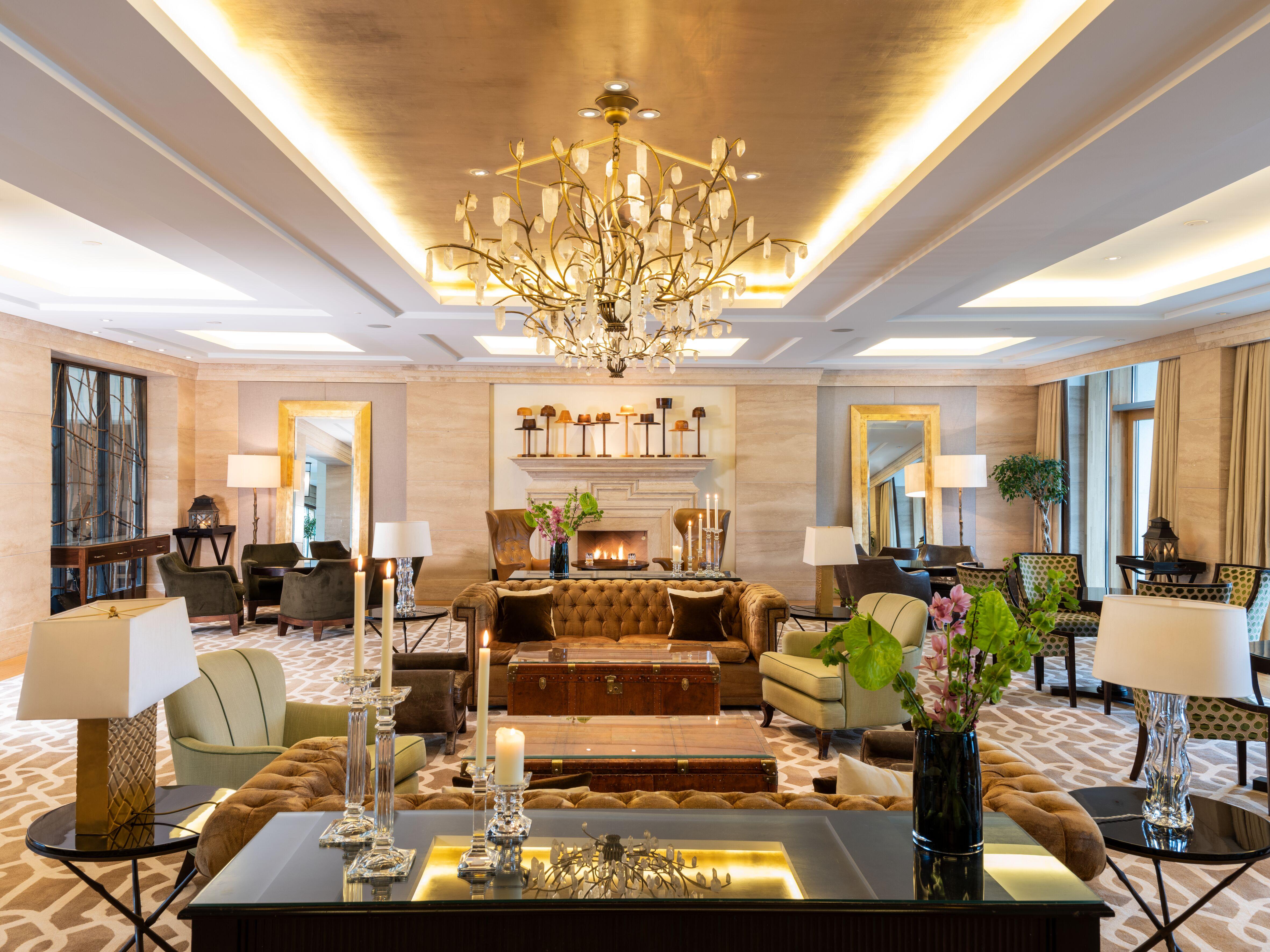 The Main Hotel Lounge with Peat Fireplaces and Floor-to-Ceiling Panoramic Windows
