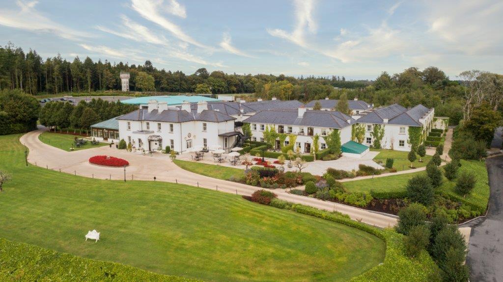 Aerial Panorama of The Lodge and 350-Acre Ashford Estate on Shimmering Lough Corrib