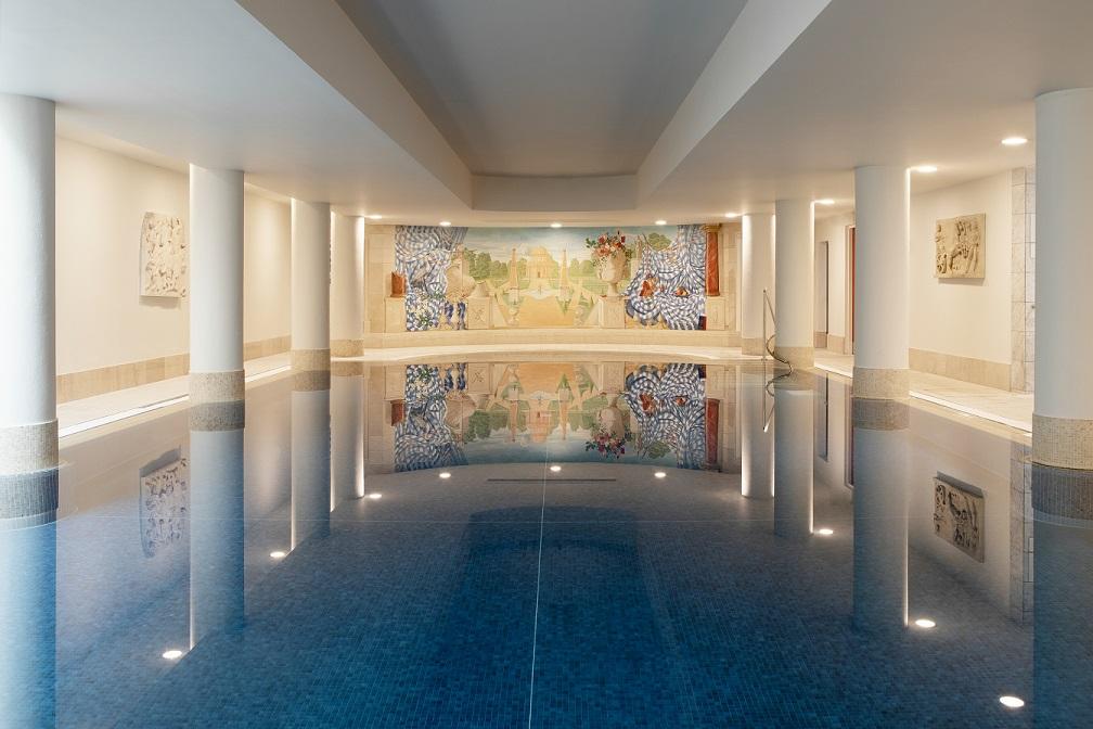 The Subterranean Merrion Spa 18-Meter Infinity Swimming Pool in French Limestone