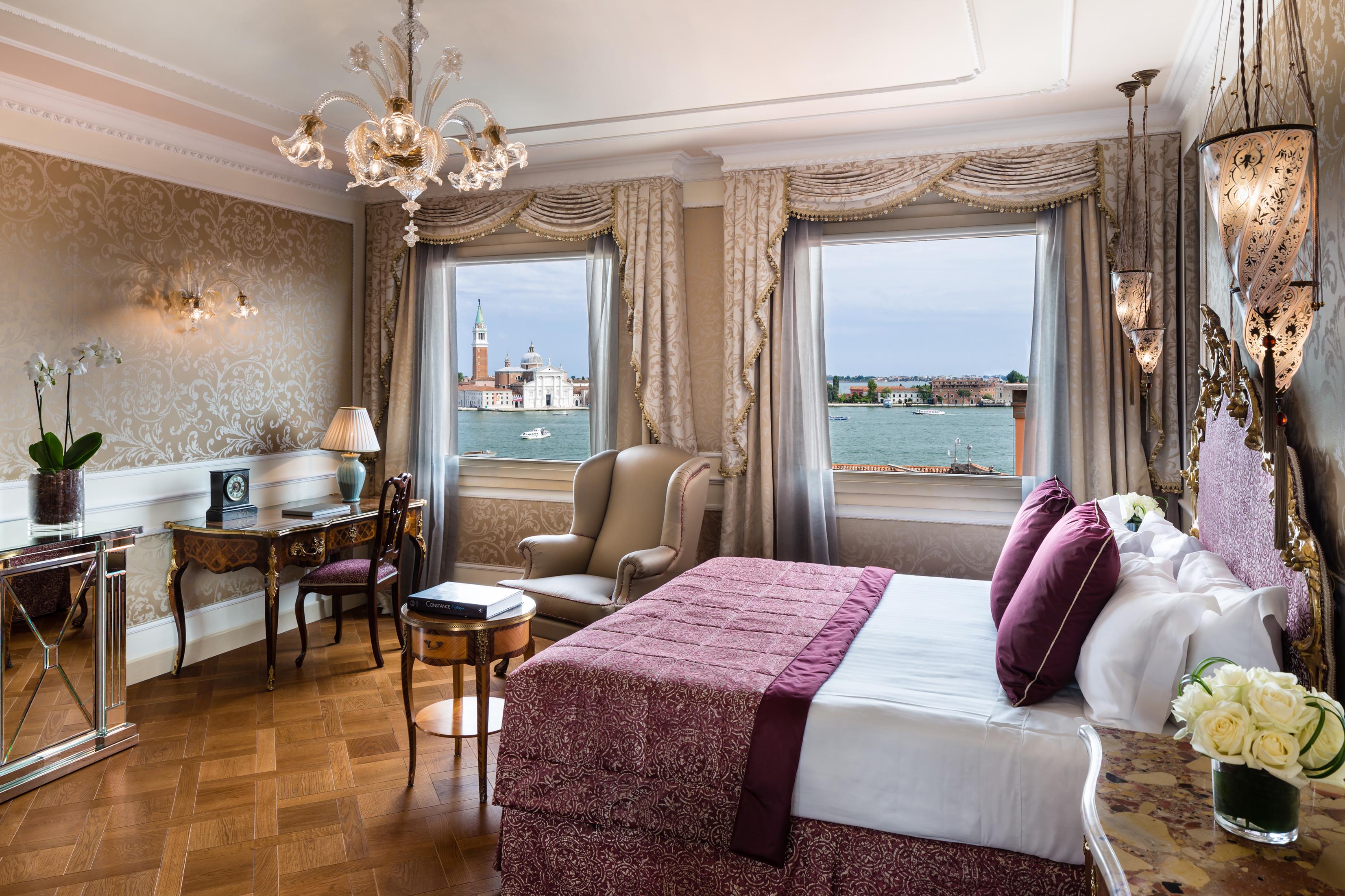 Junior Suite Lagoon View Bedroom and Elegant Murano Glass Decor