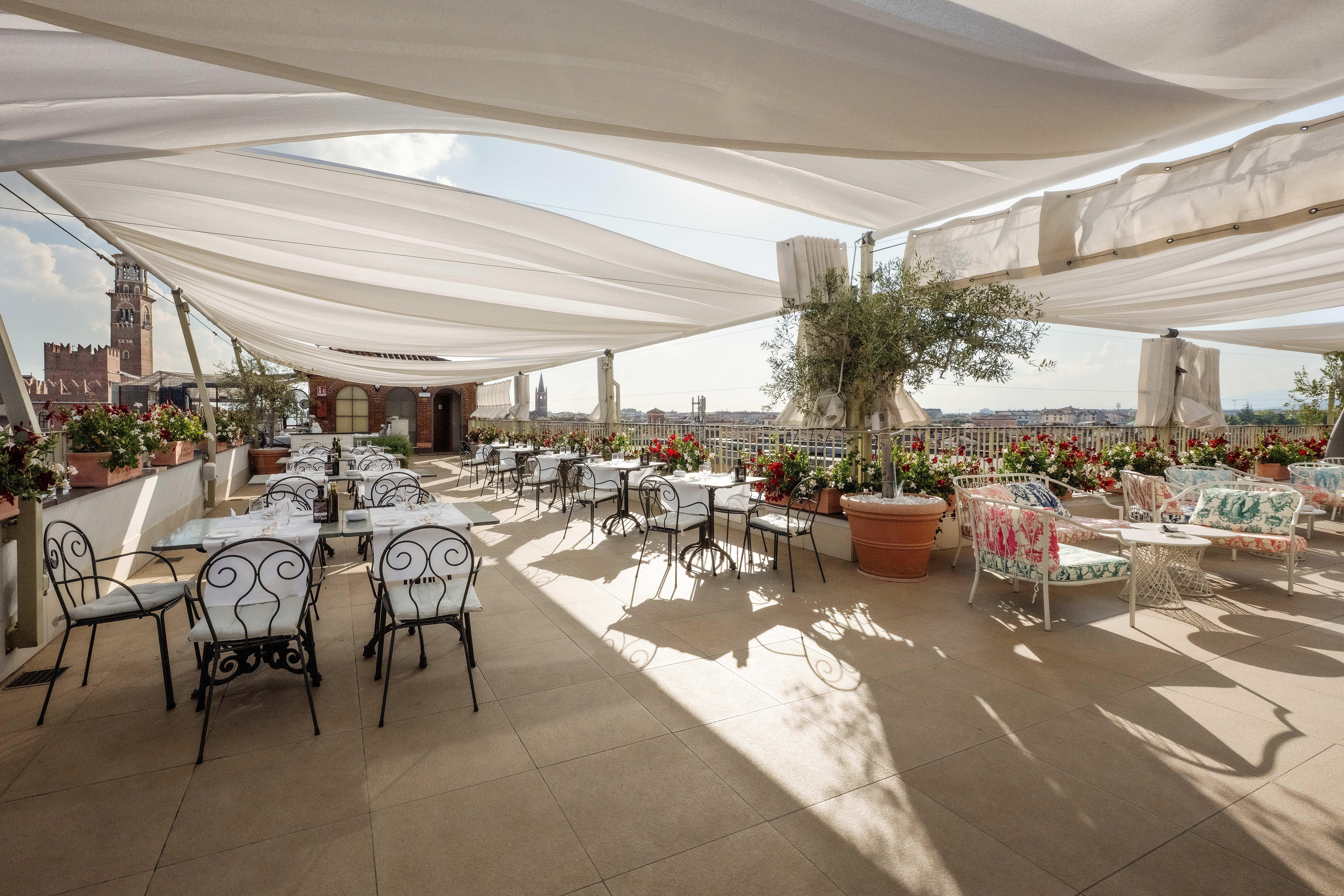 Panoramic rooftop terrace at sunset