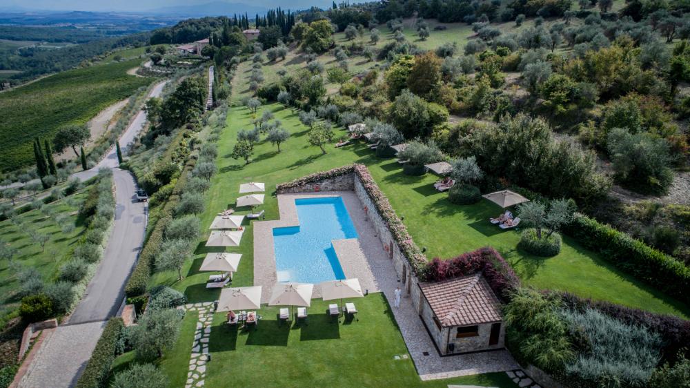 Outdoor panoramic pool overlooking Chianti valley
