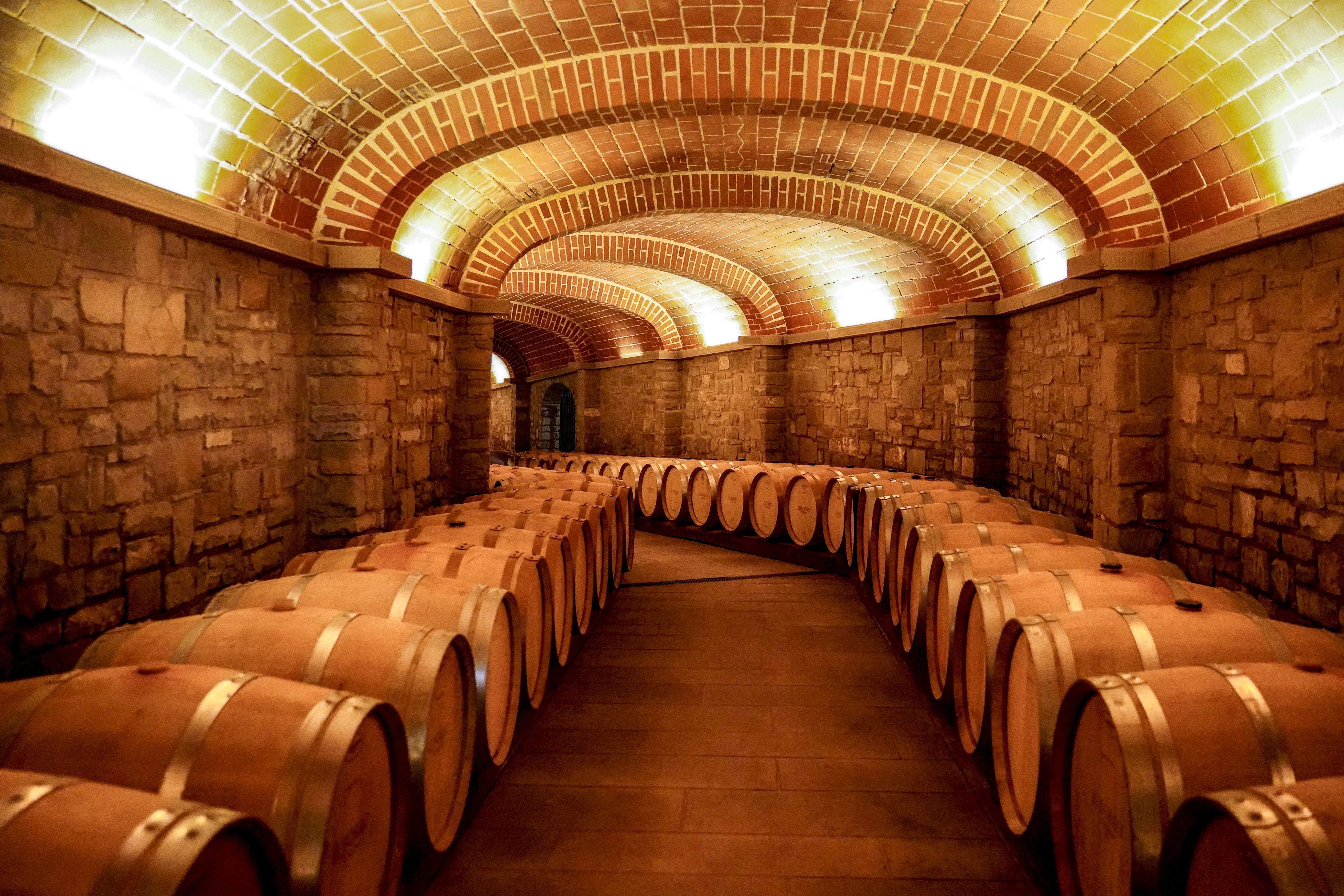 Historic Il Borro wine cellar barrel room