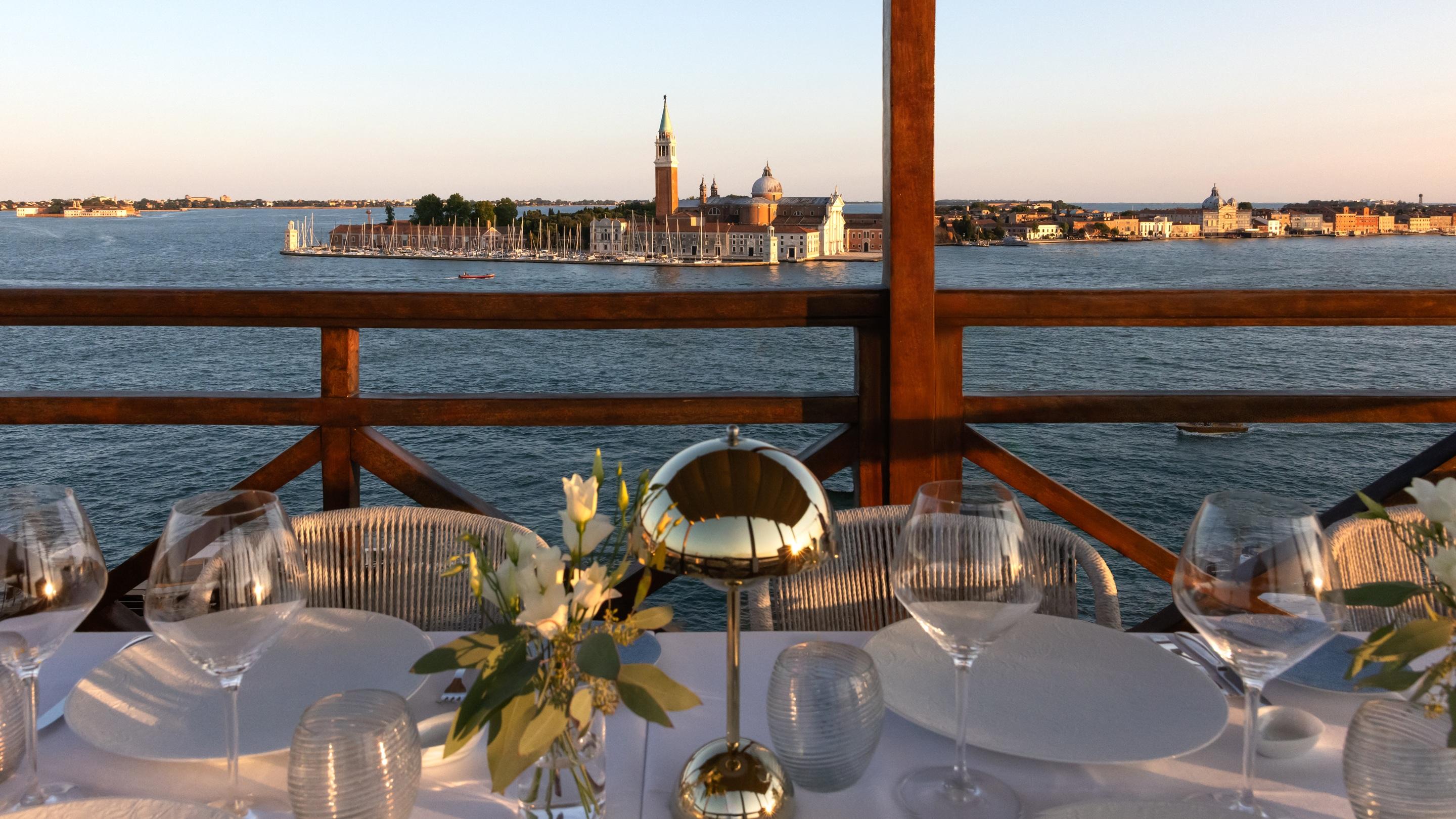 Venice highest Altana rooftop terrace at Londra Palace Venezia with lagoon view