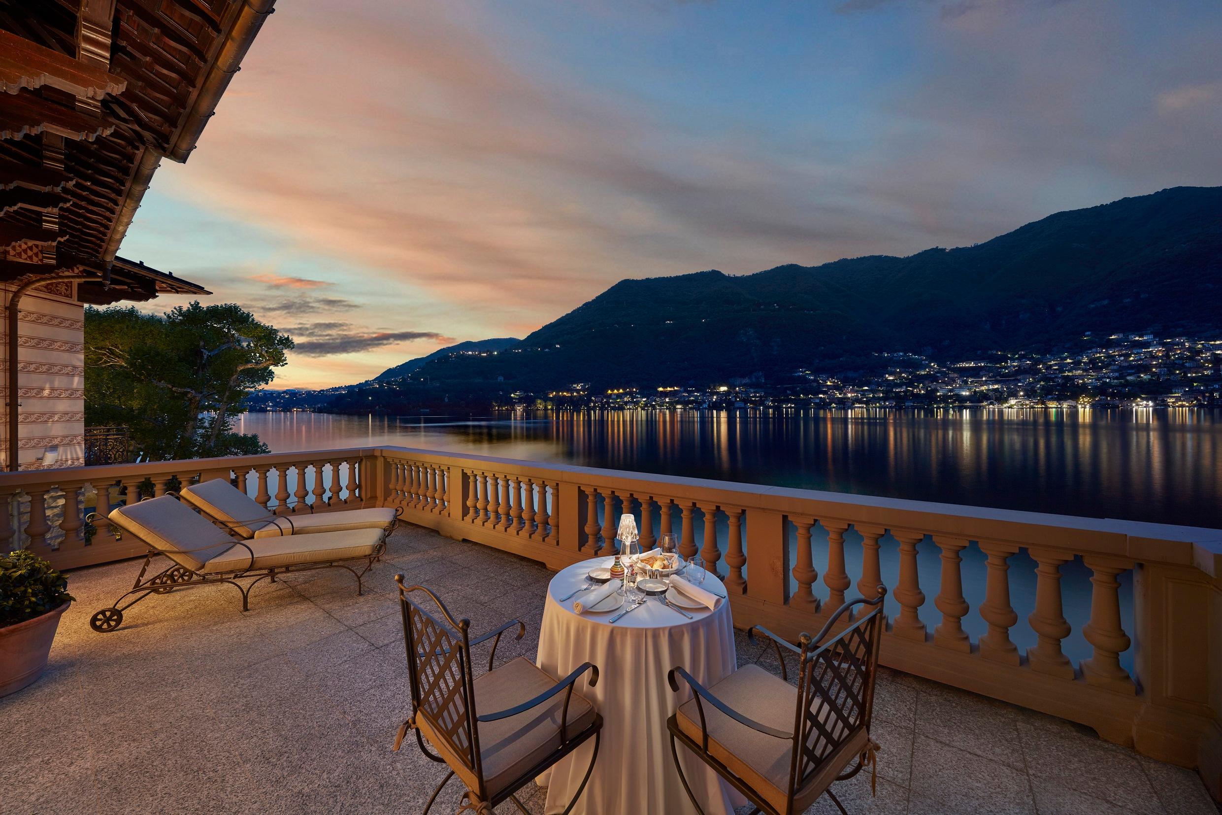 Panoramic private terrace of the Vista Lago Duplex Suite overlooking Lake Como