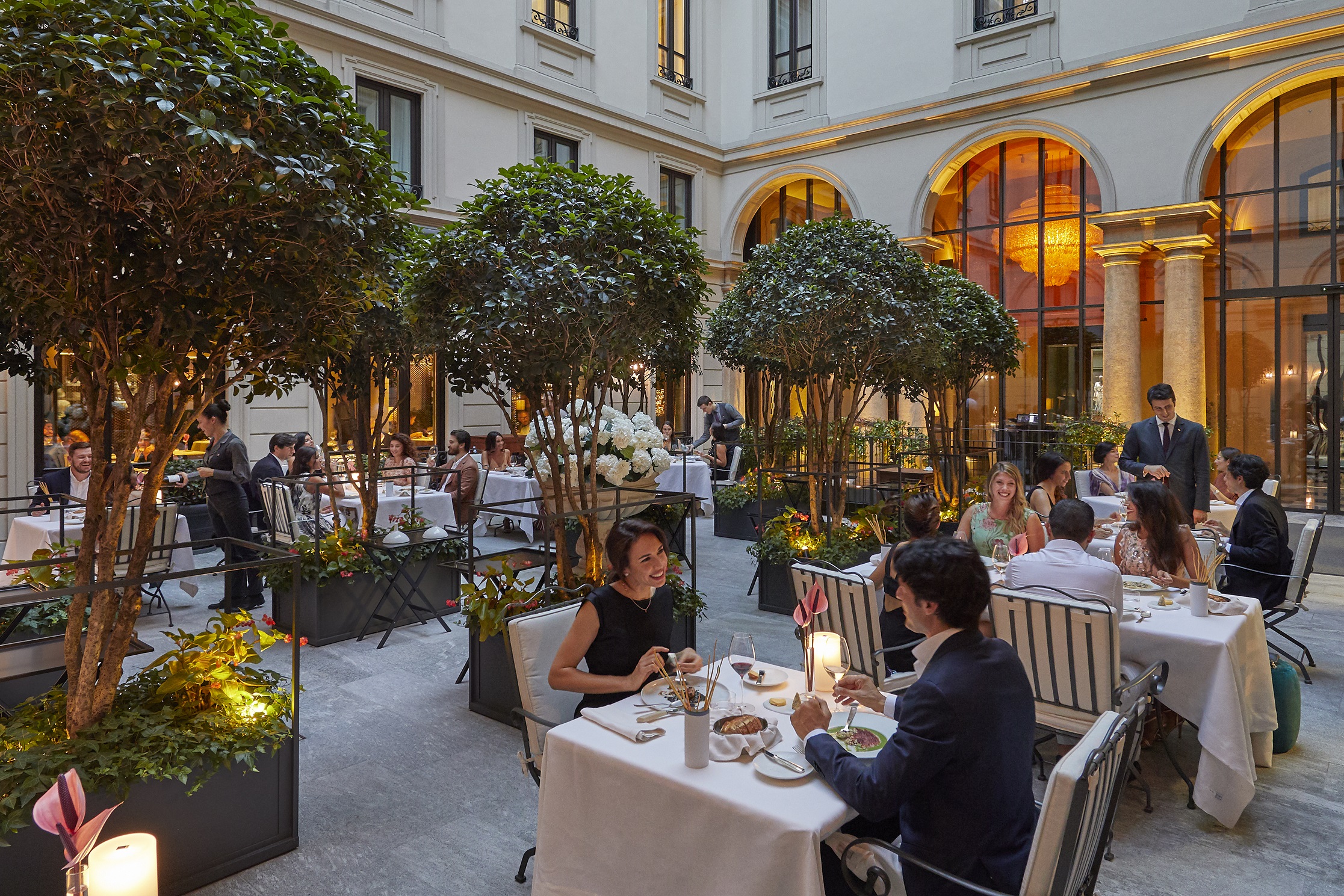 Two-Michelin-starred restaurant Seta courtyard dining at Mandarin Oriental Milan