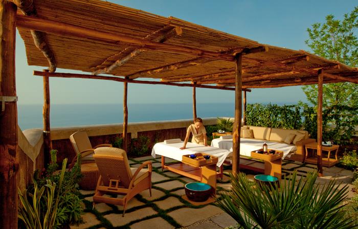 Award-winning spa pavilions amidst terraced botanical gardens