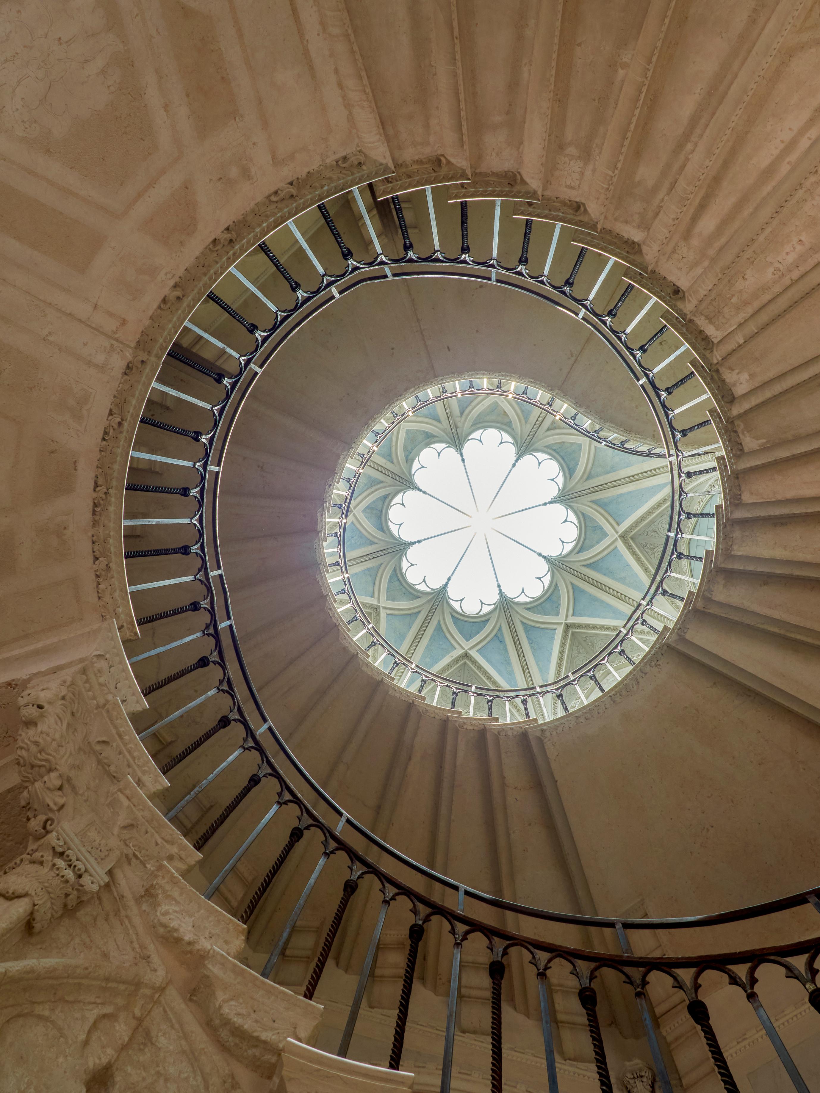 Monumental octagonal staircase designed by Gian Battista Meduna