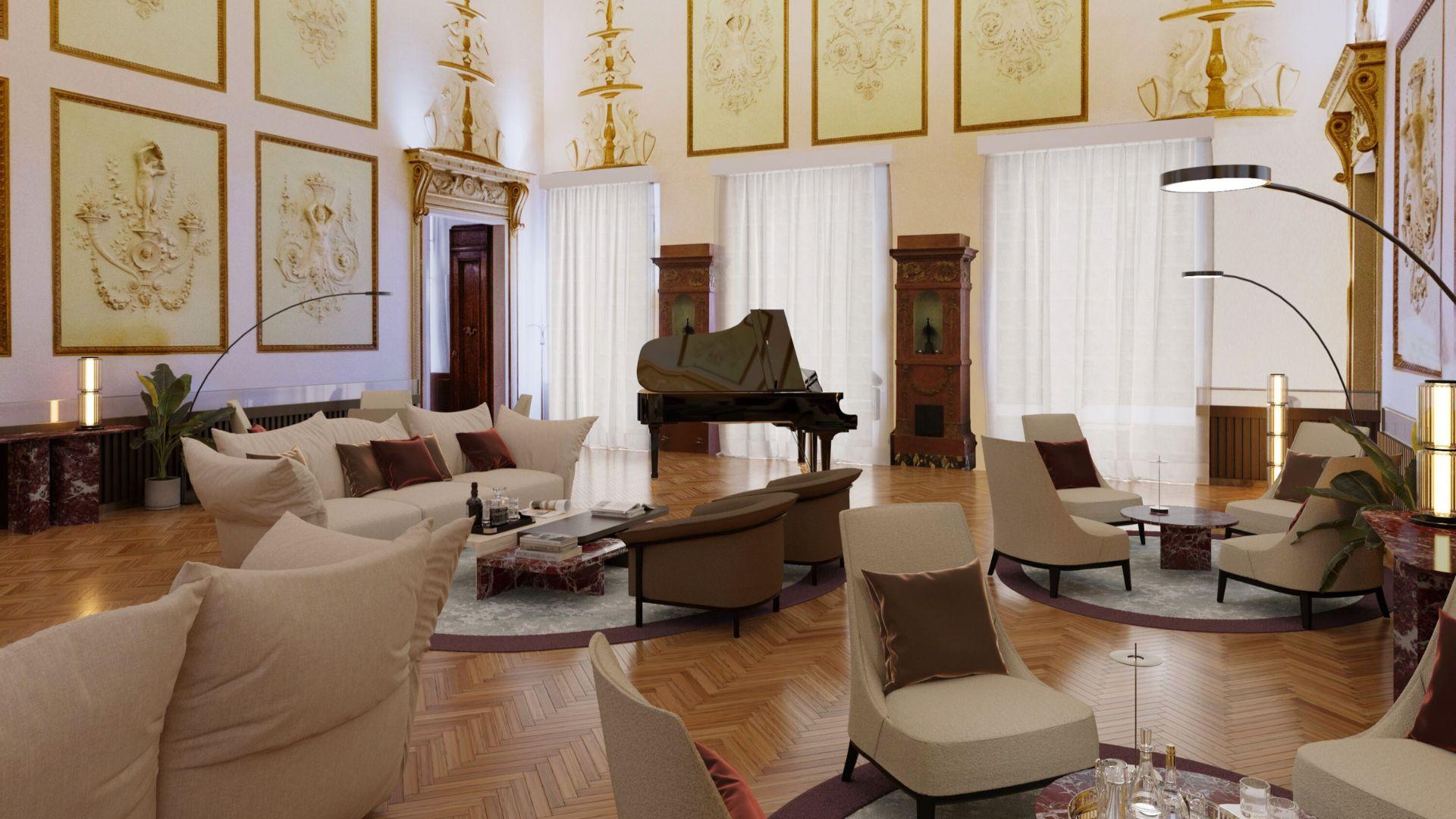 Sala della Musica salon with 18th-century frescoes