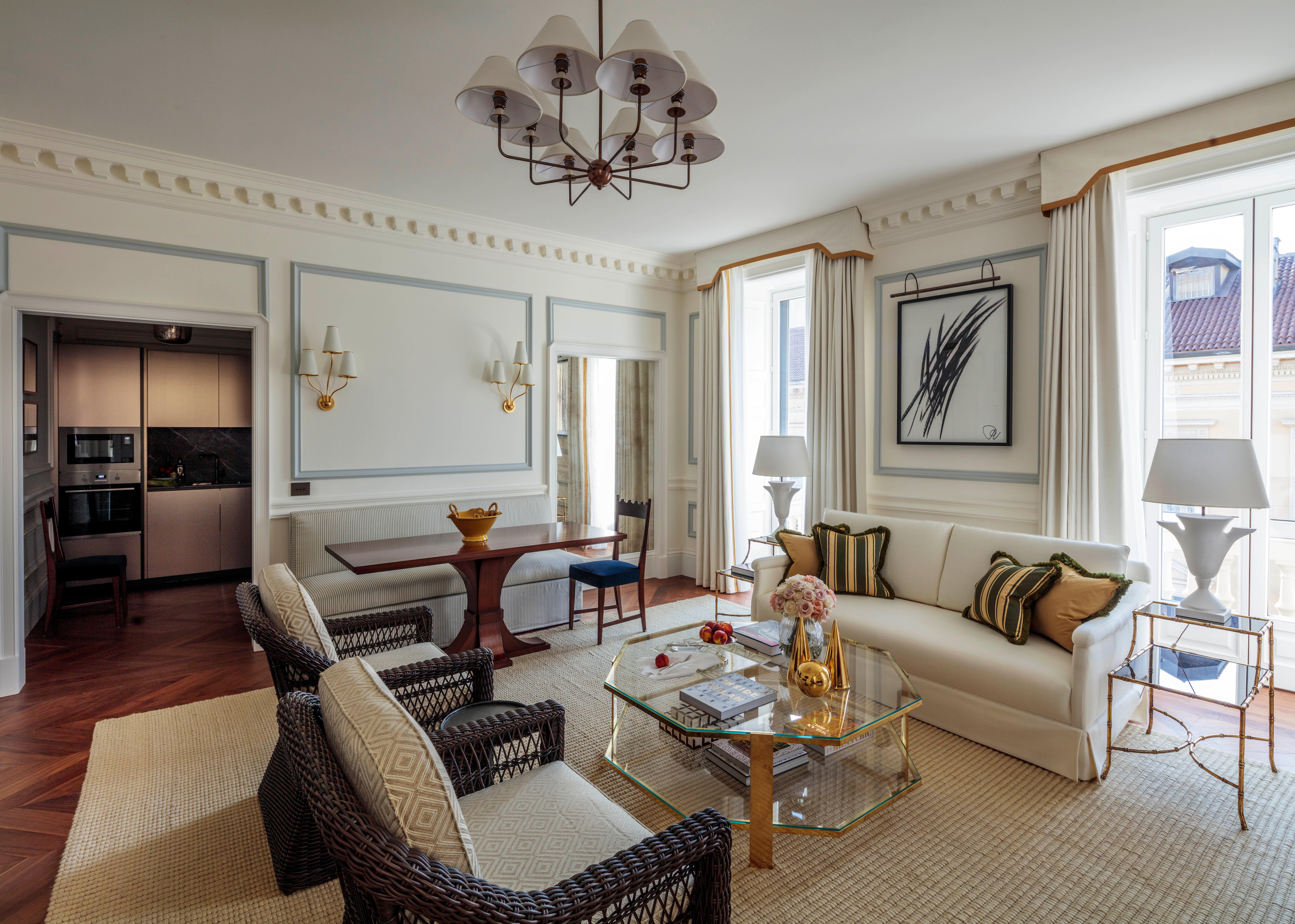 Master living room salon inside the Duomo Luxury Apartment at Rocco Forte House Milan