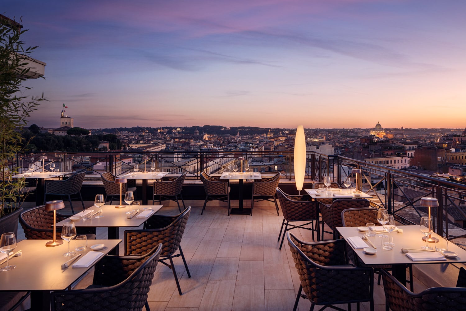 Il Vizio rooftop restaurant open-air terrace overlooking Rome