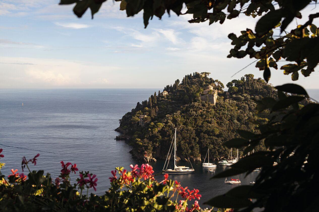 Breathtaking panoramic view over Portofino yacht harbor