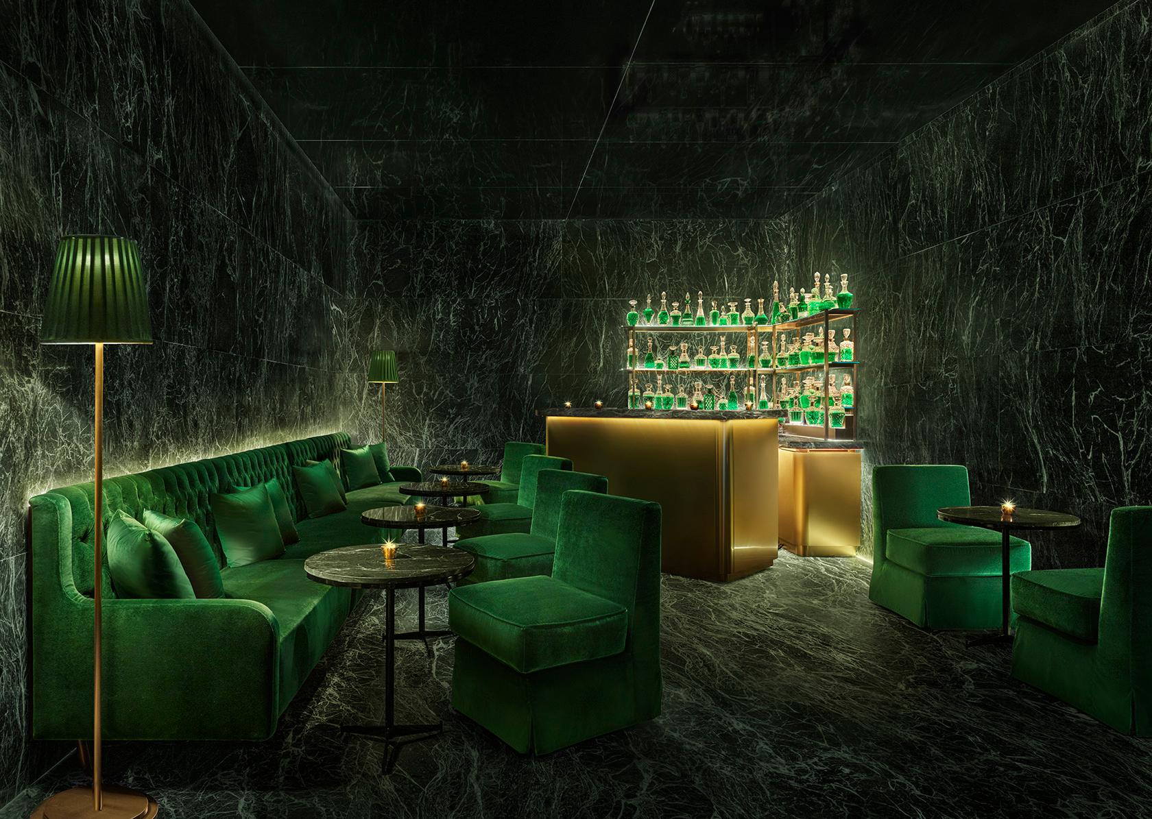 Jade Bar green marble cocktail salon