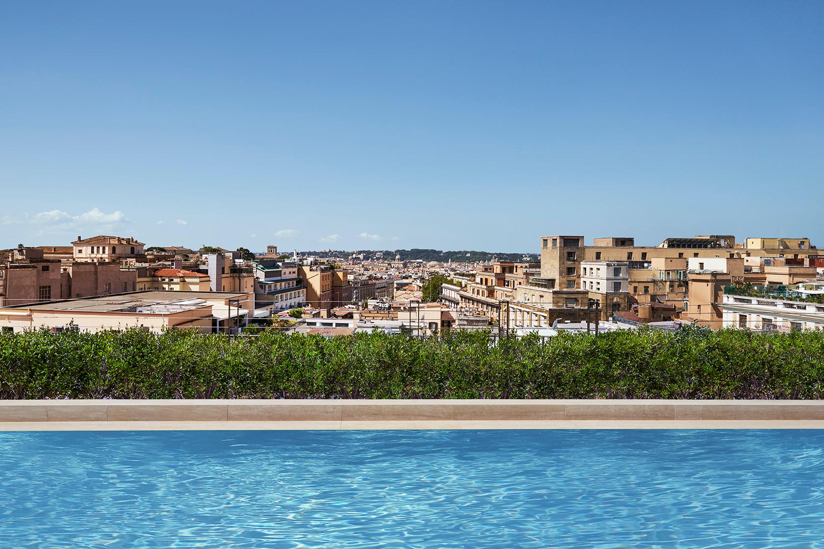 The Roof open-air cocktail lounge overlooking Rome