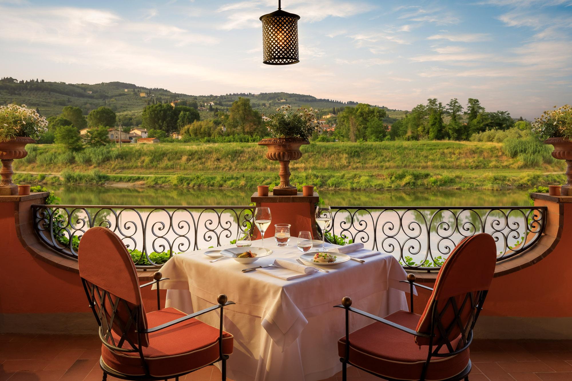 Il Verrocchio fine dining terrace over the Arno River