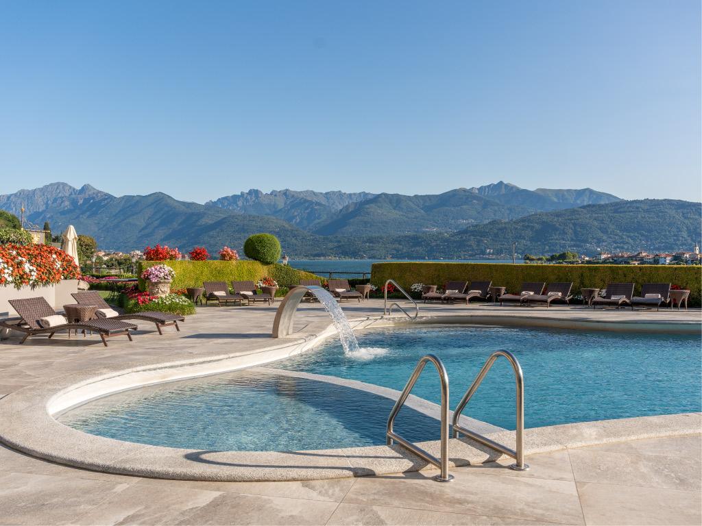 Outdoor heated pool facing Lake Maggiore