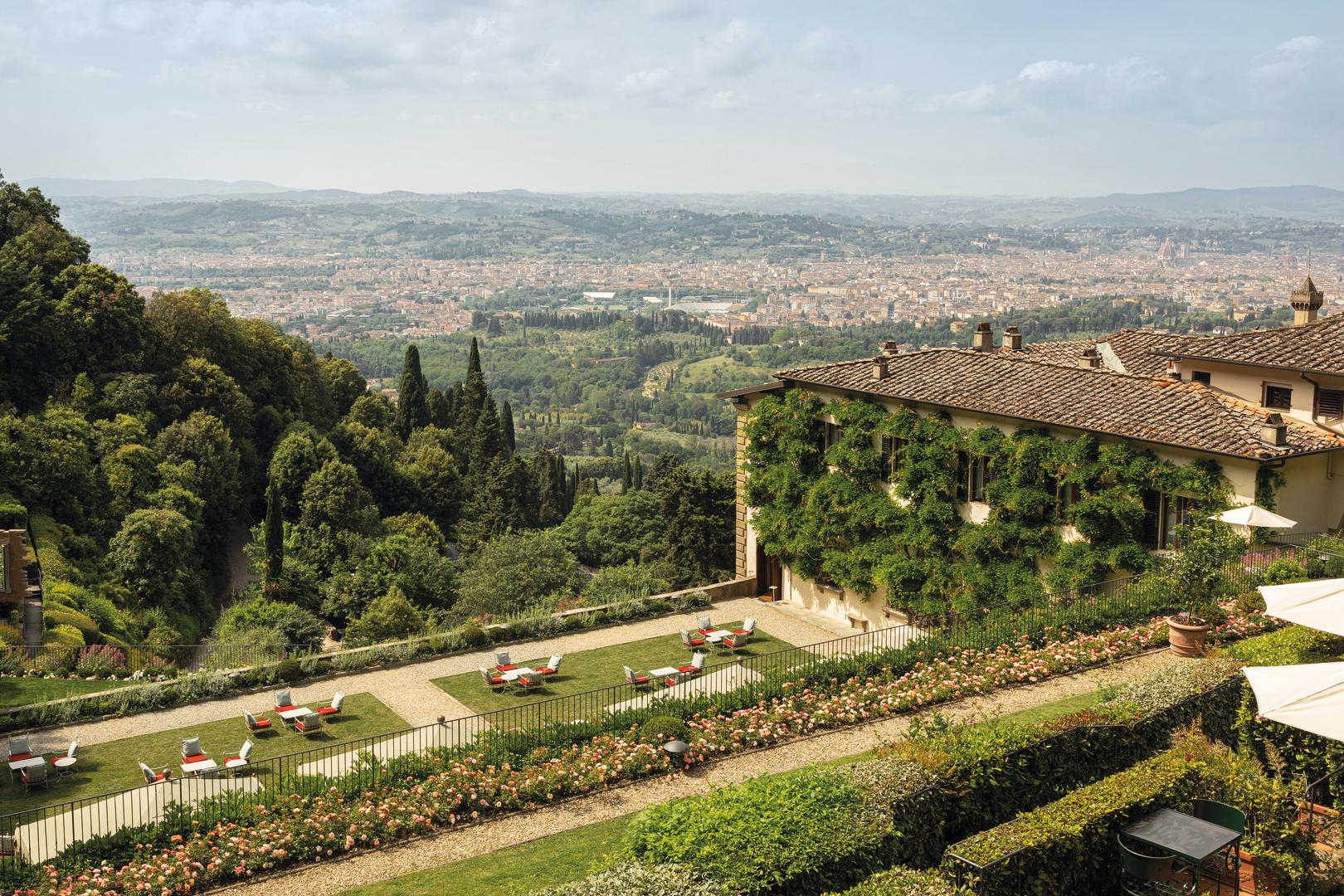 Renaissance arched loggia and fragrant botanical gardens