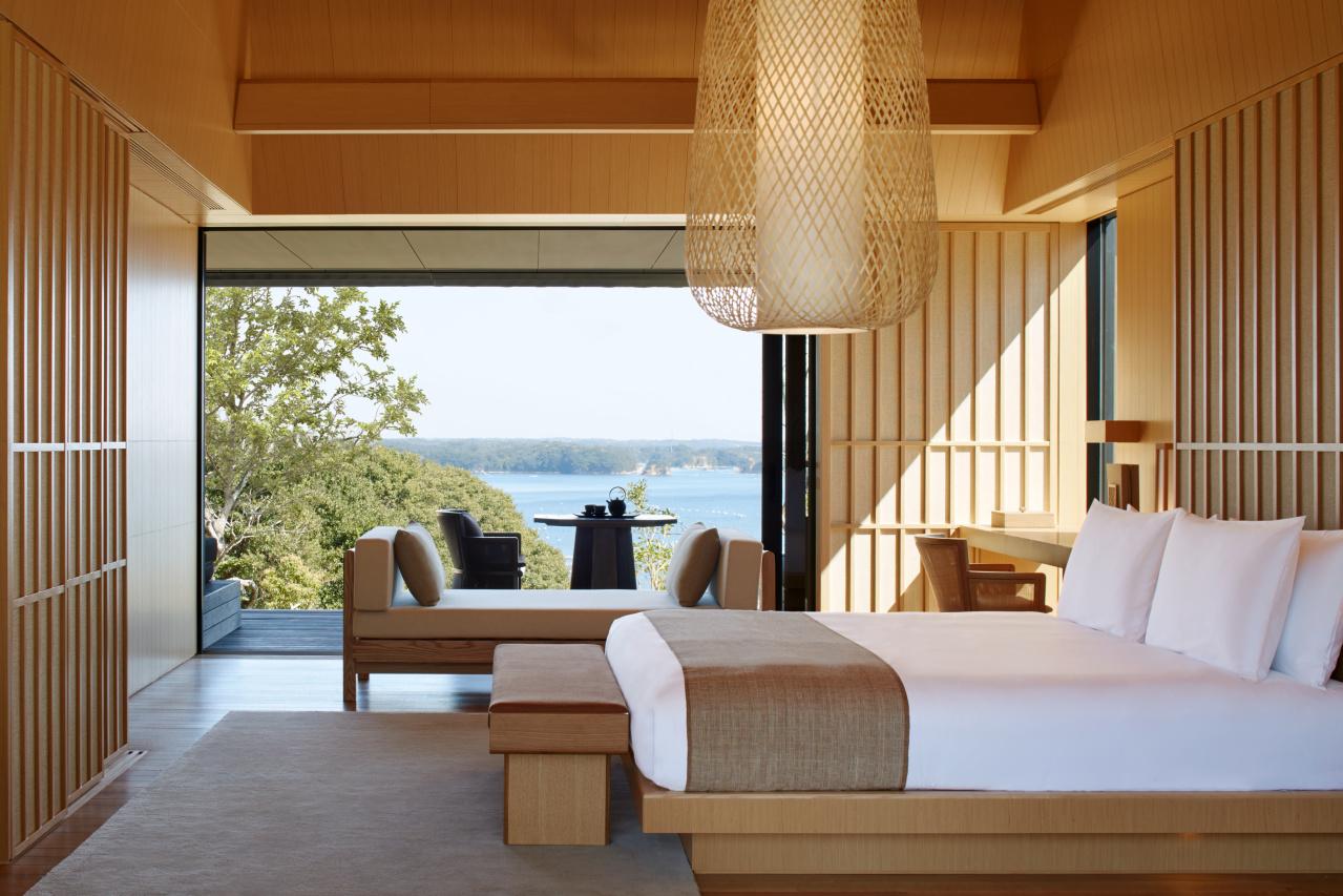 Sora Suite Bedroom with Woven Latticework and Calming Earth Tones