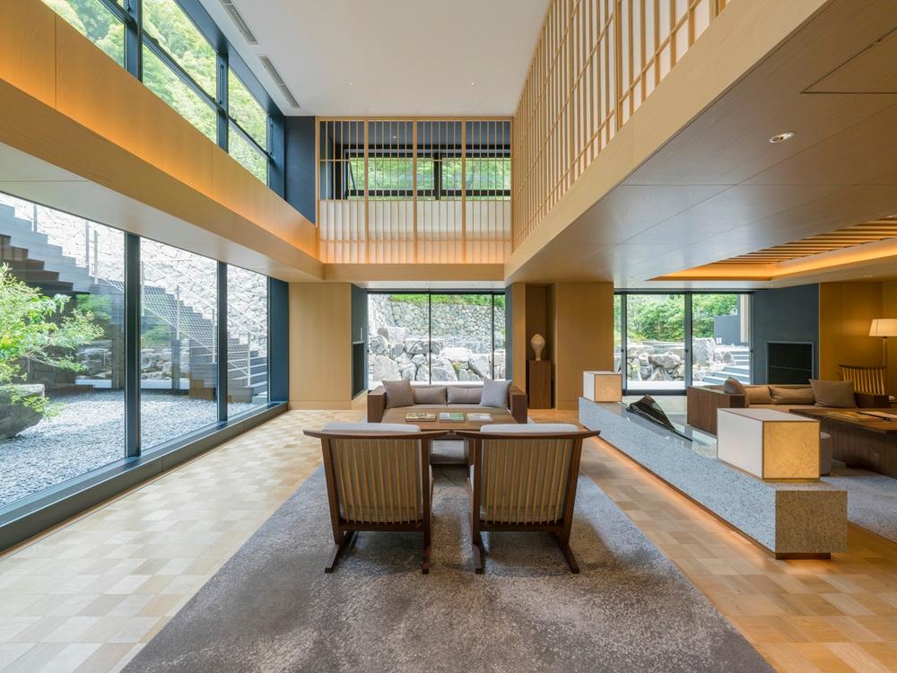 Artisanal Timber Lobby Atrium Reflecting Traditional Kyoto Wooden Craftsmanship