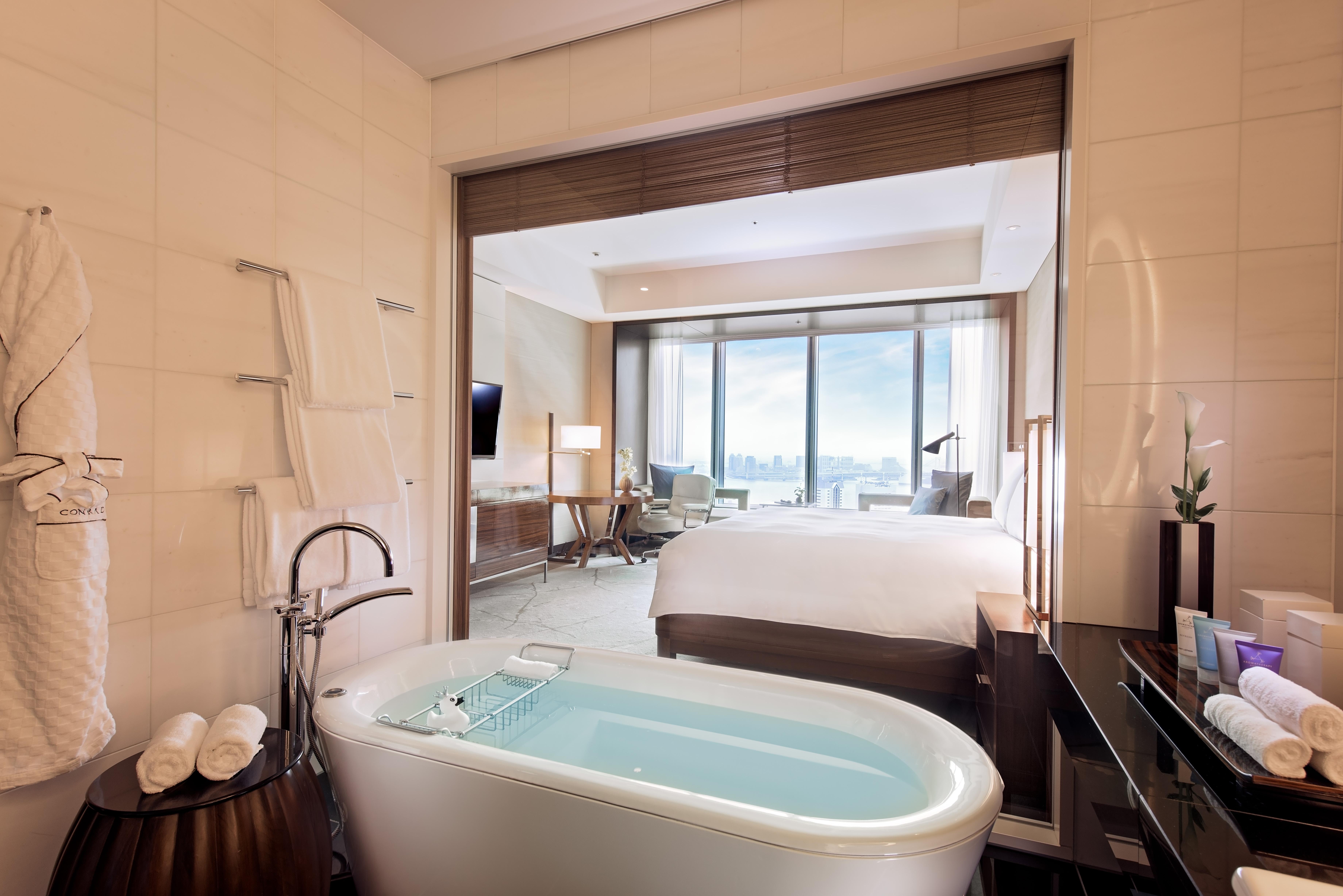 Marble Bathroom with Freestanding Circular Soaking Tub