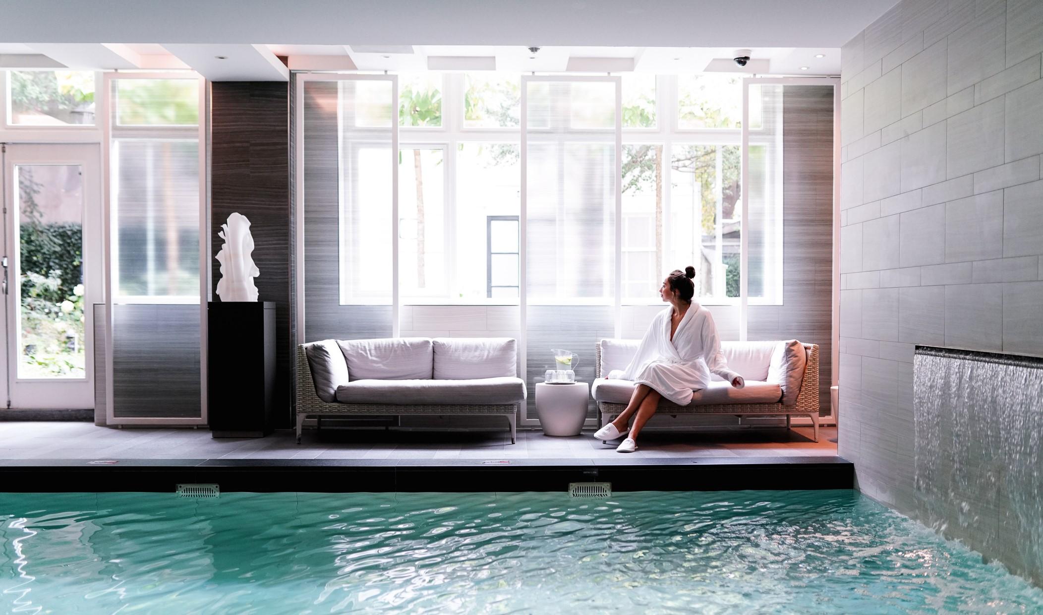 Subterranean Guerlain Spa indoor heated pool