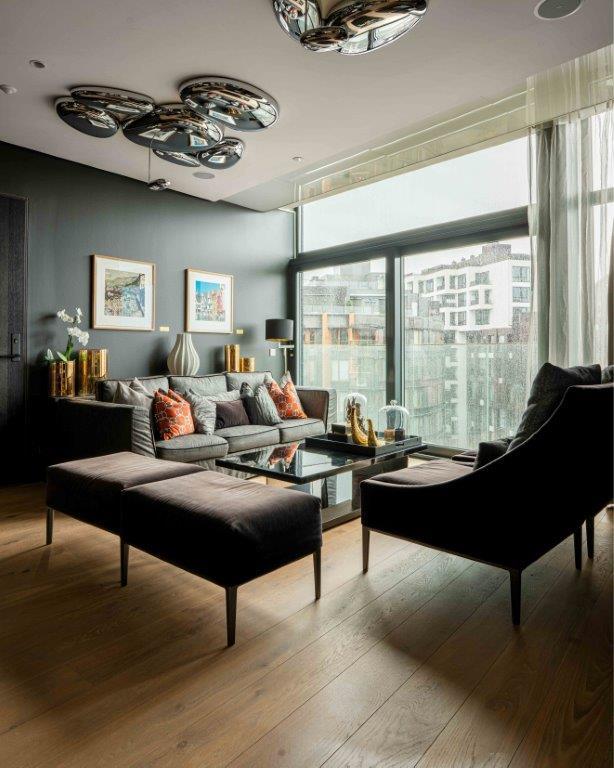 The Palatial Oslo Suite Living Salon with Fireplace and Curated Art
