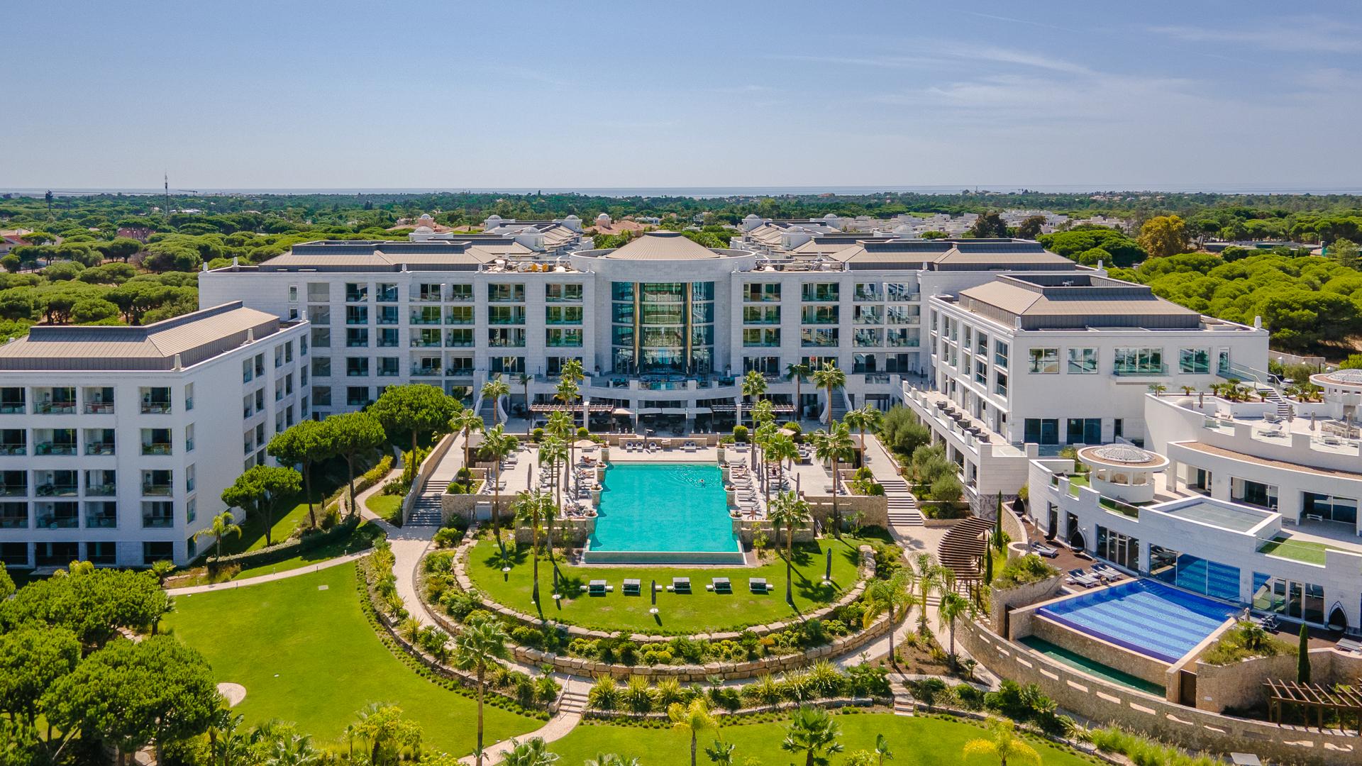 Conrad Algarve Aerial View of Palace Grounds, Gardens and Swimming Pools
