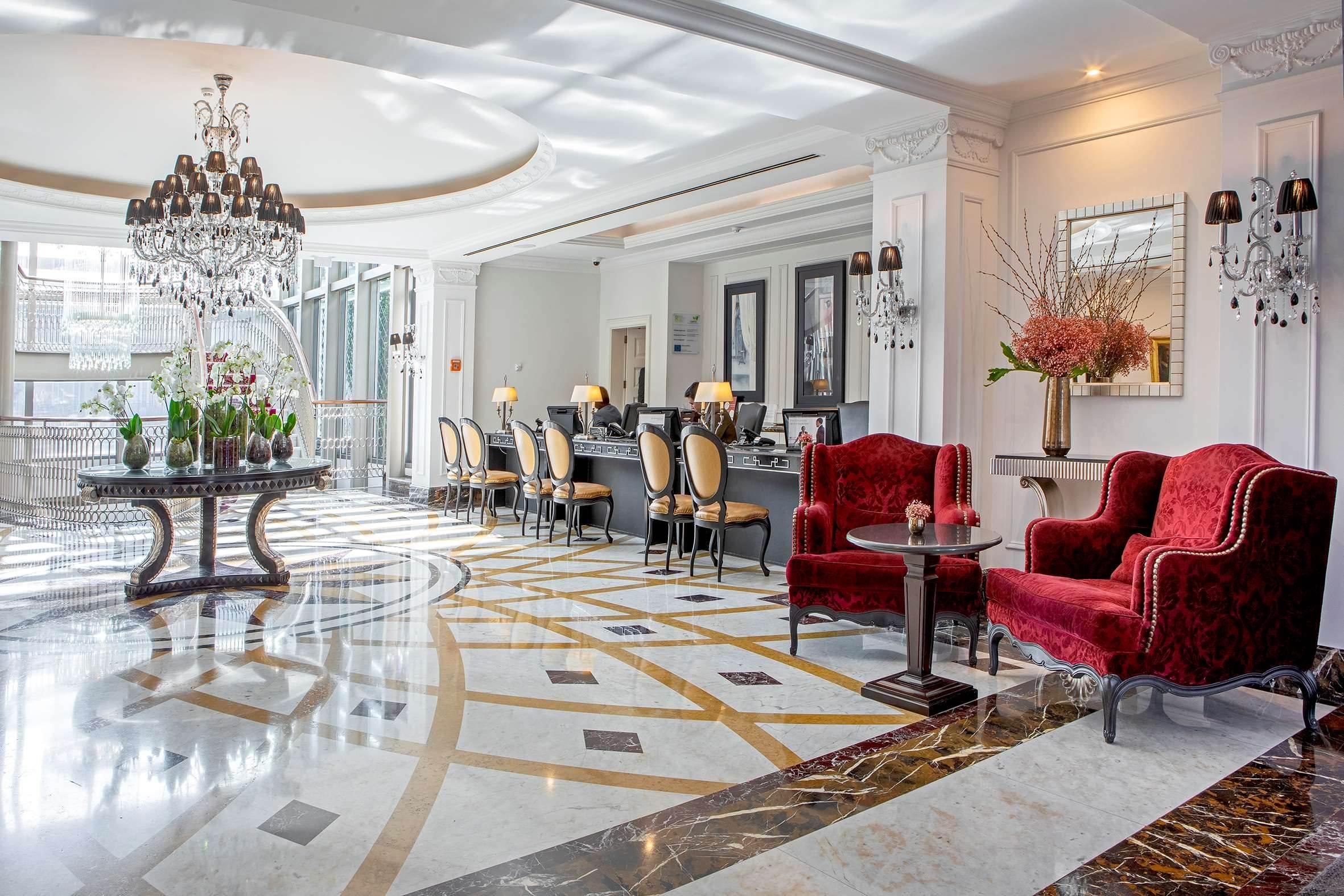 Grand Hotel Lobby with Crystal Chandeliers by Alex Kravetz