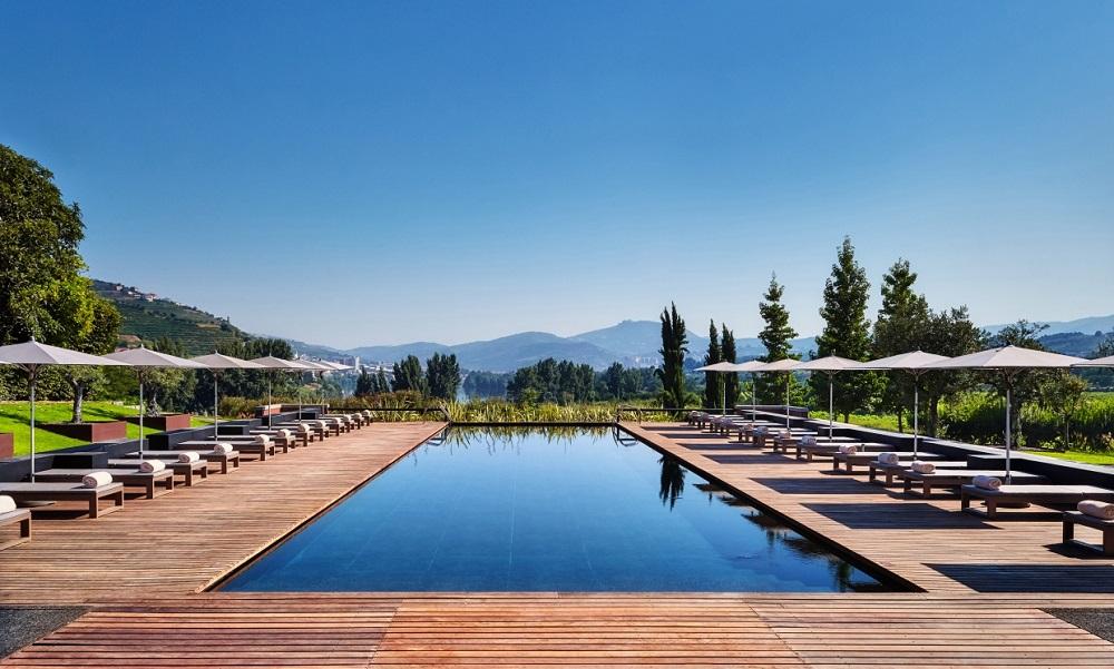 Six Senses Douro Valley Outdoor Swimming Pool Overlooking Terraced Vineyards