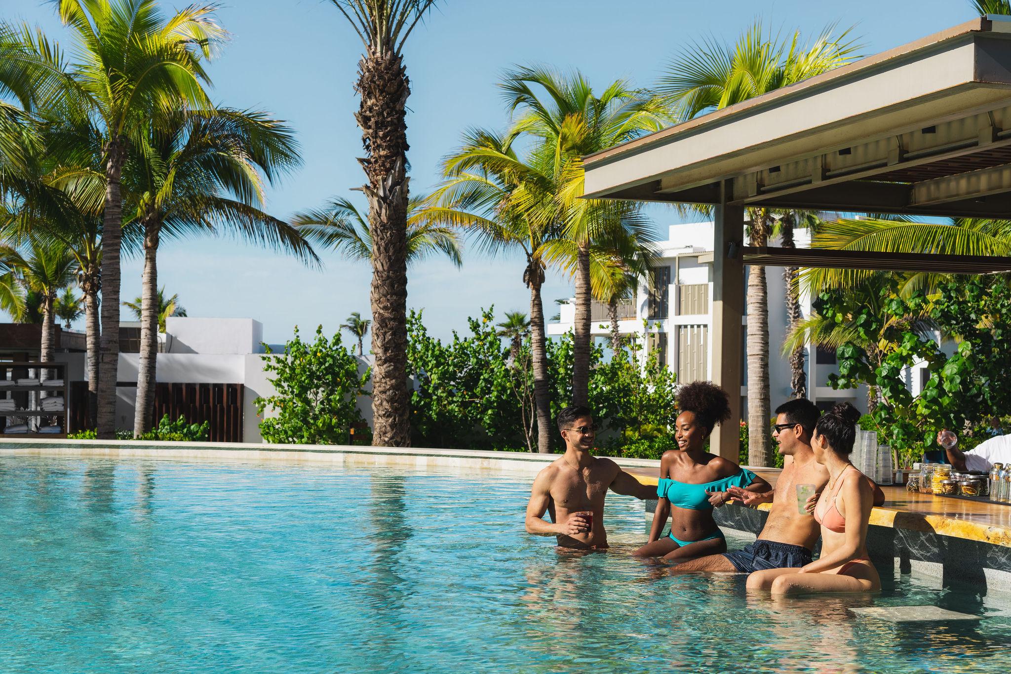 Three tiered pools and oceanfront cabanas