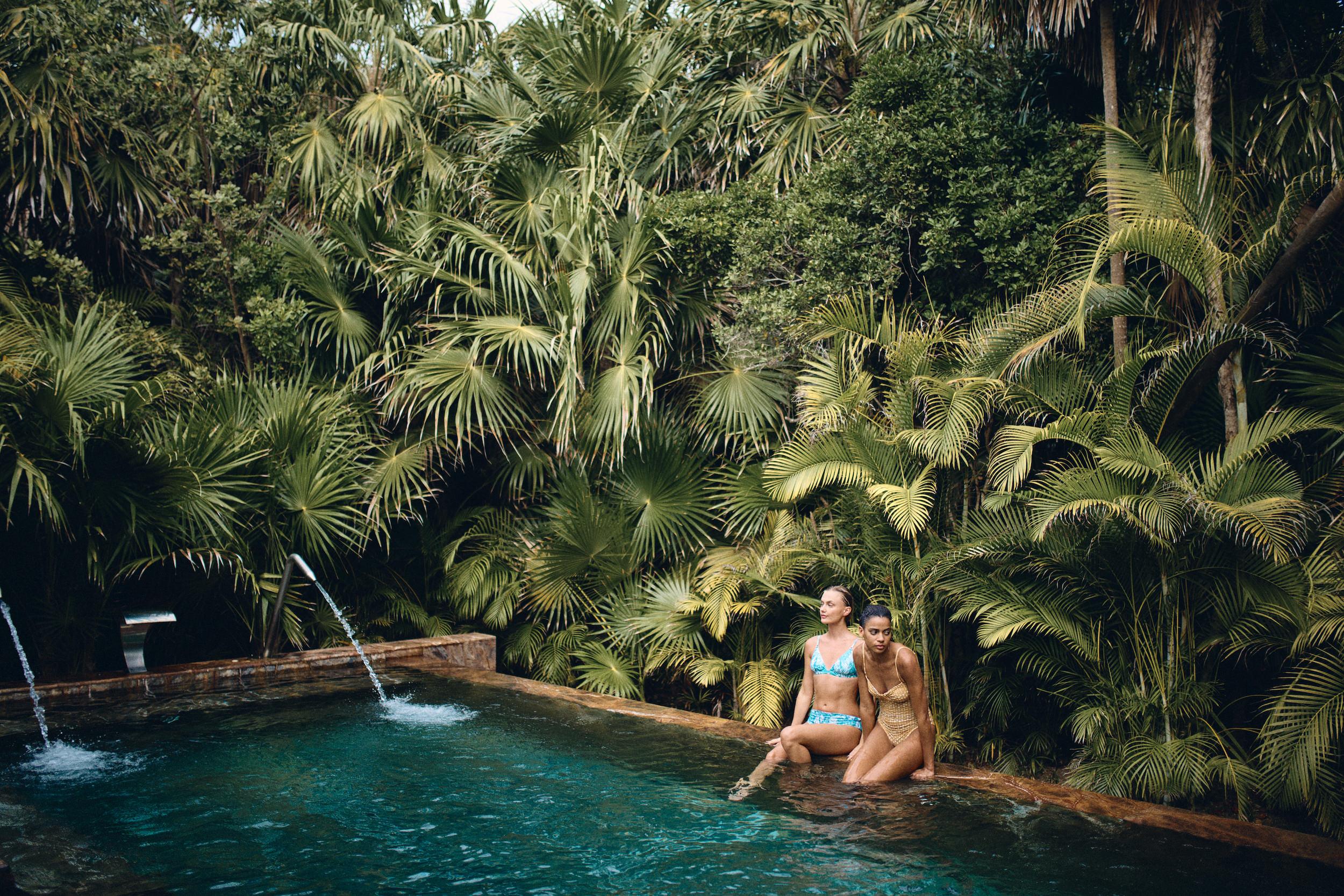 ChablÃ© Spa relaxation hydrotherapy pool in tropical jungle