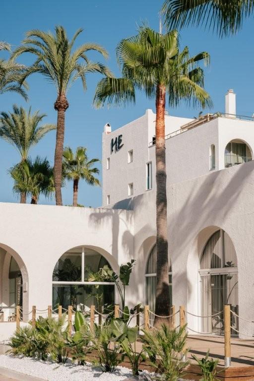 Modern architectural facade of ME Marbella luxury hotel