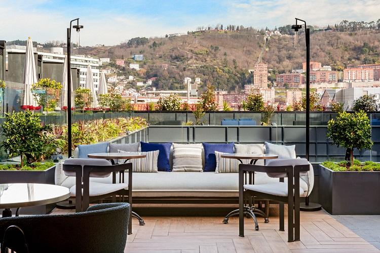 NKO Rooftop Bar and vertical gardens with postcard views across Bilbao