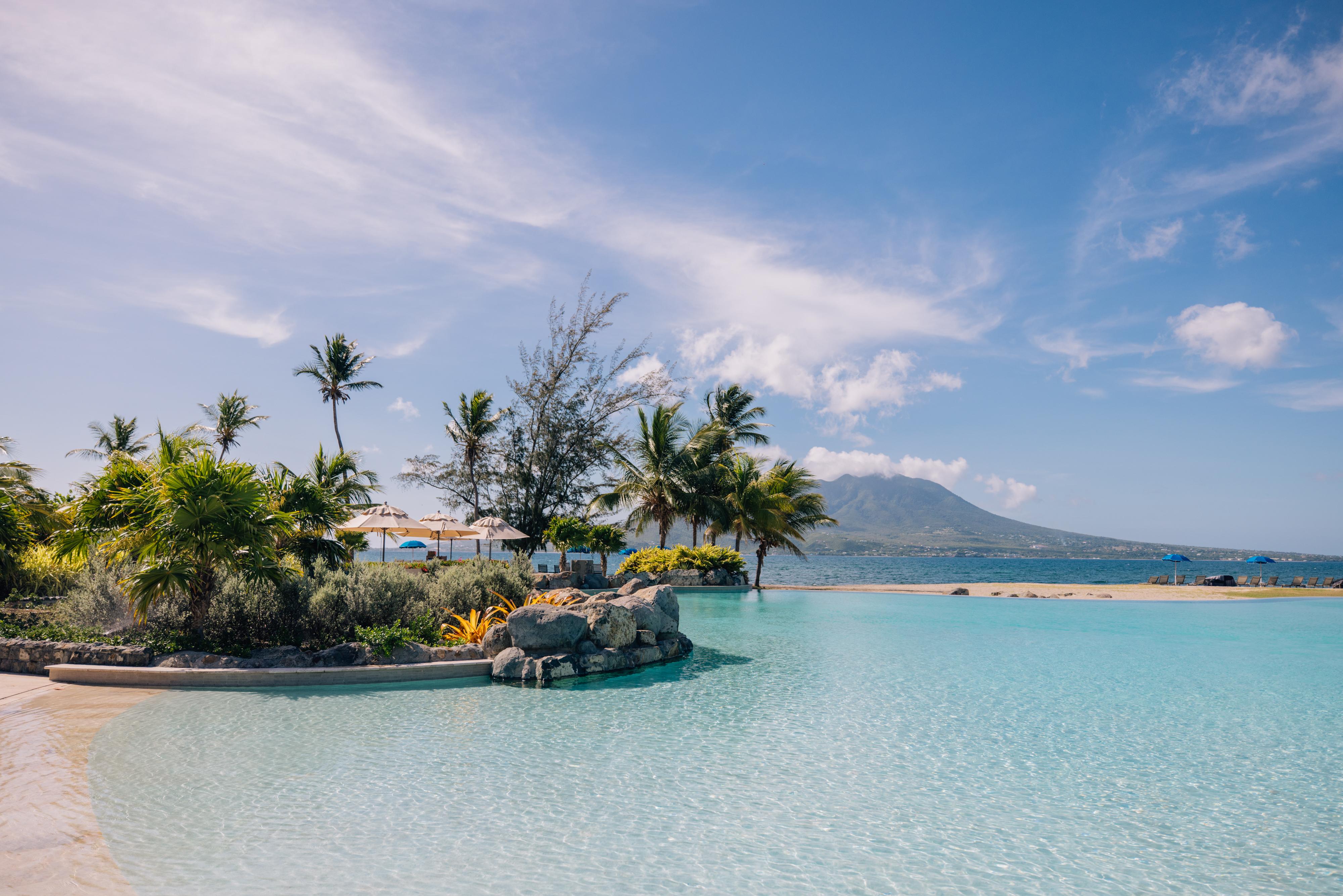 Golden sand shores of Banana Bay with direct views of Nevis at Park Hyatt St Kitts