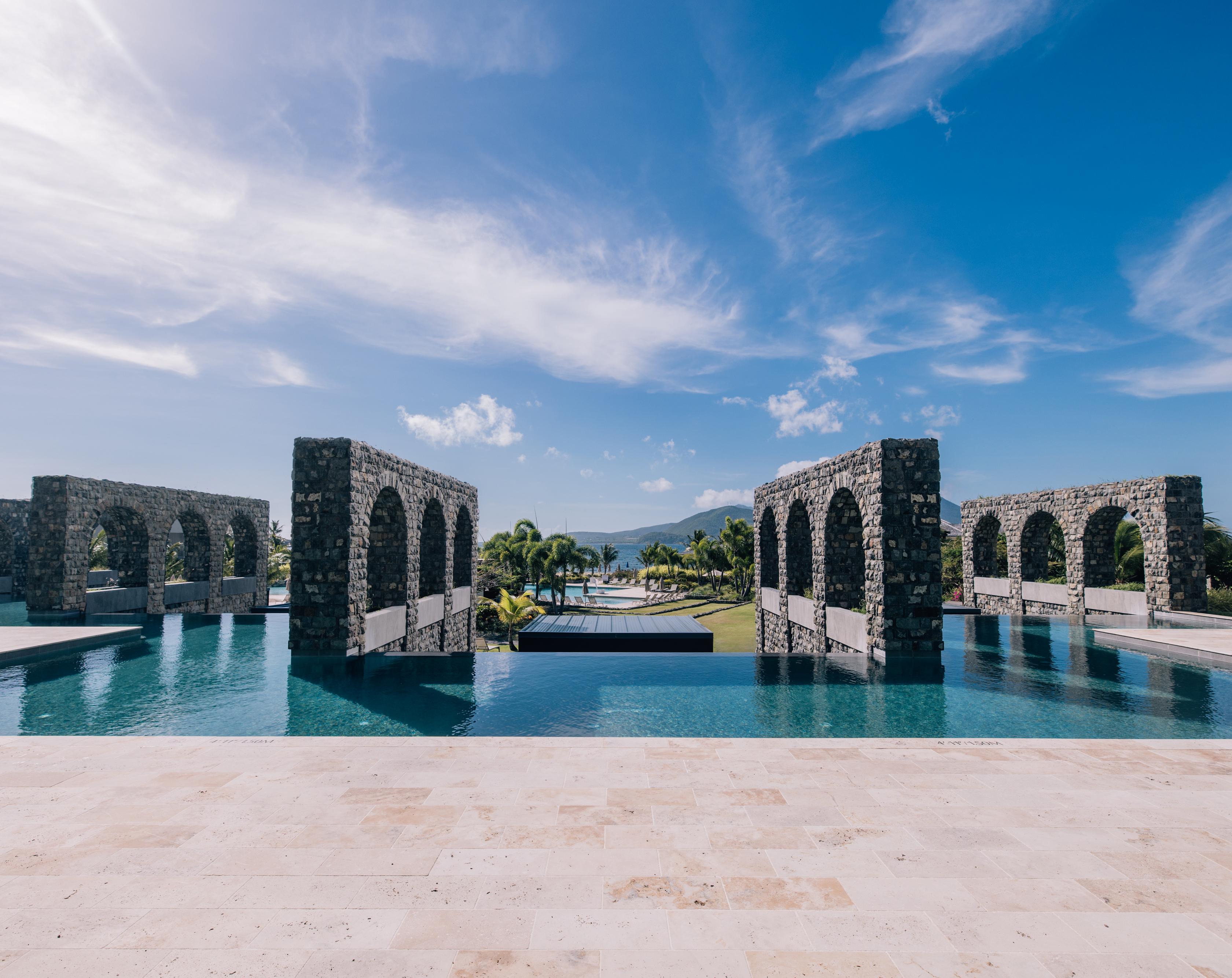 Rampart Pool at Park Hyatt St Kitts overlooking Banana Bay and Nevis